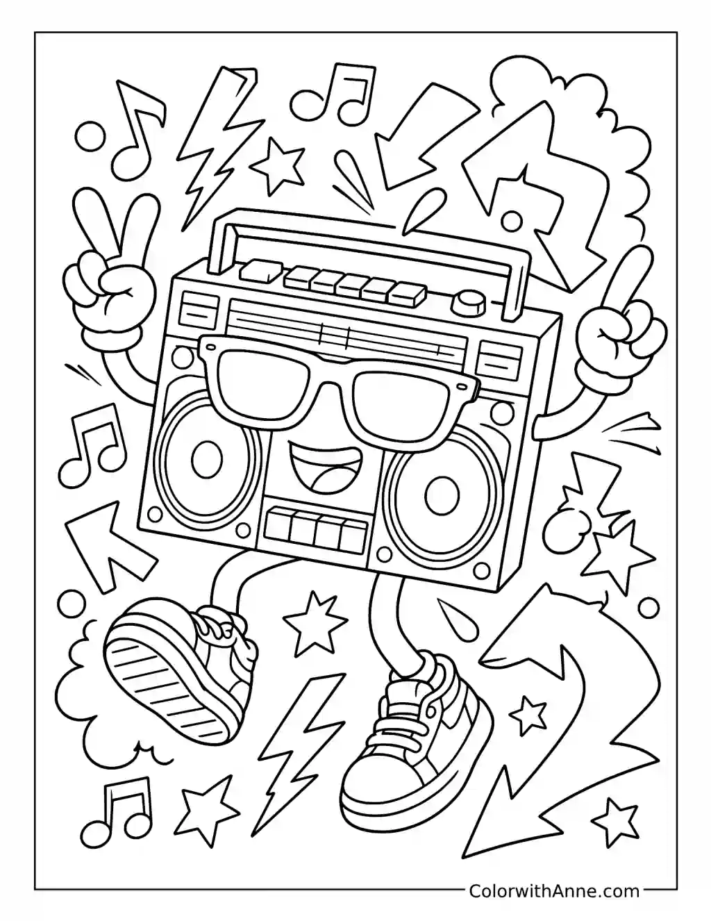 Graffiti Boom Box Character coloring page