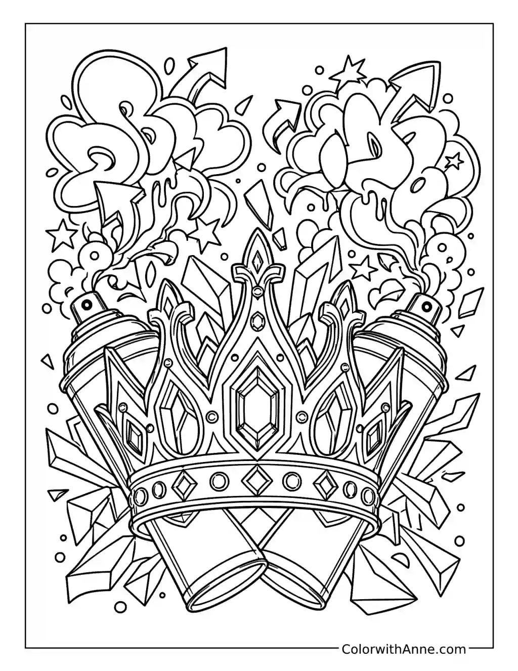 Graffiti Crown and Spray Cans coloring page