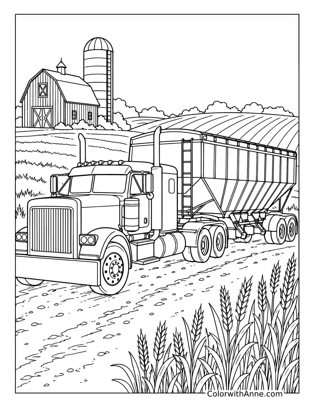 Grain Hauler Semi Truck coloring page