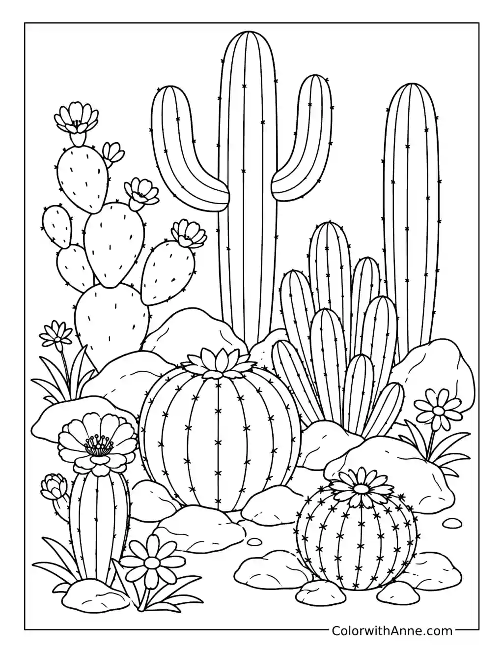 Grand Cactus Garden coloring page