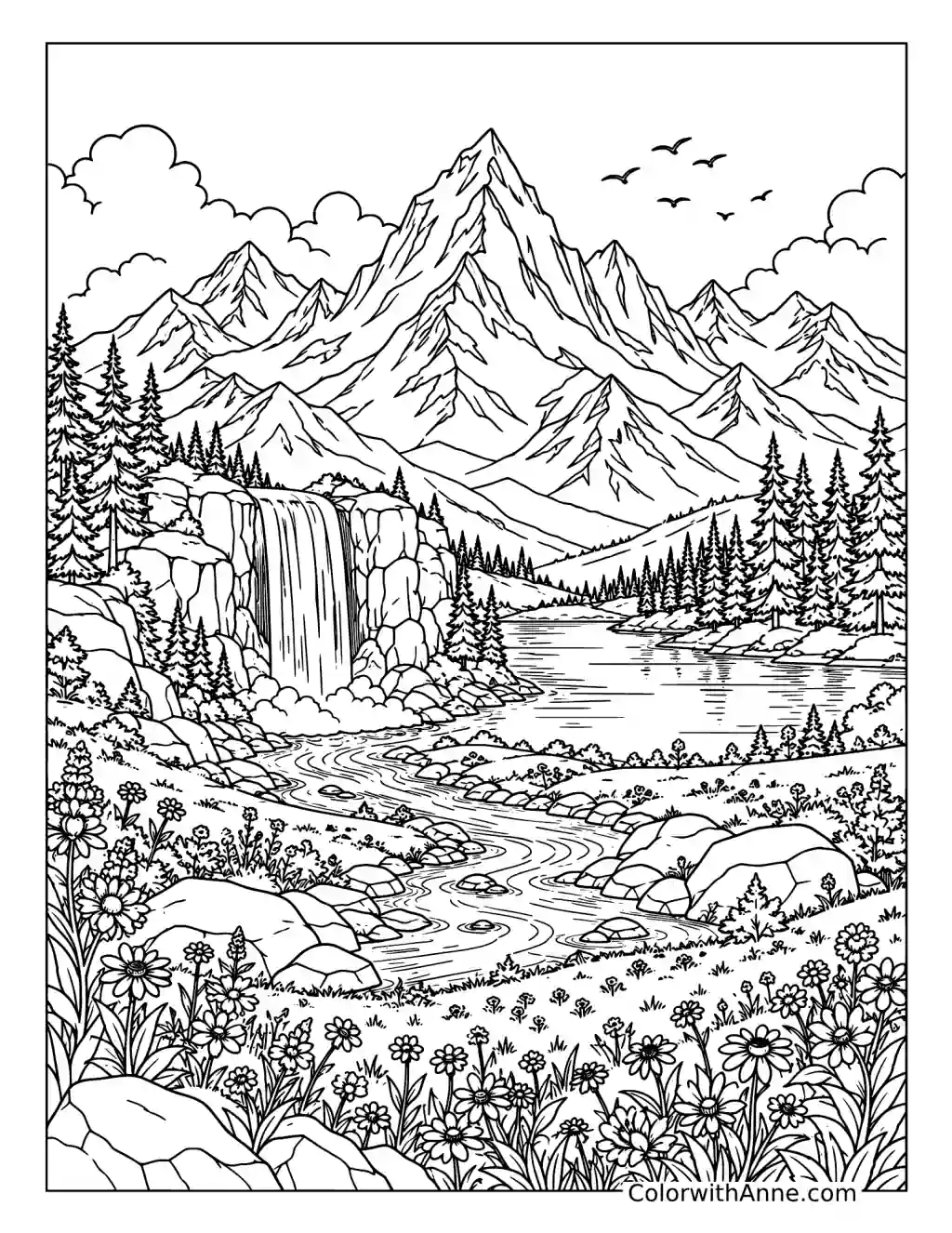 Grand Mountain Panorama coloring page