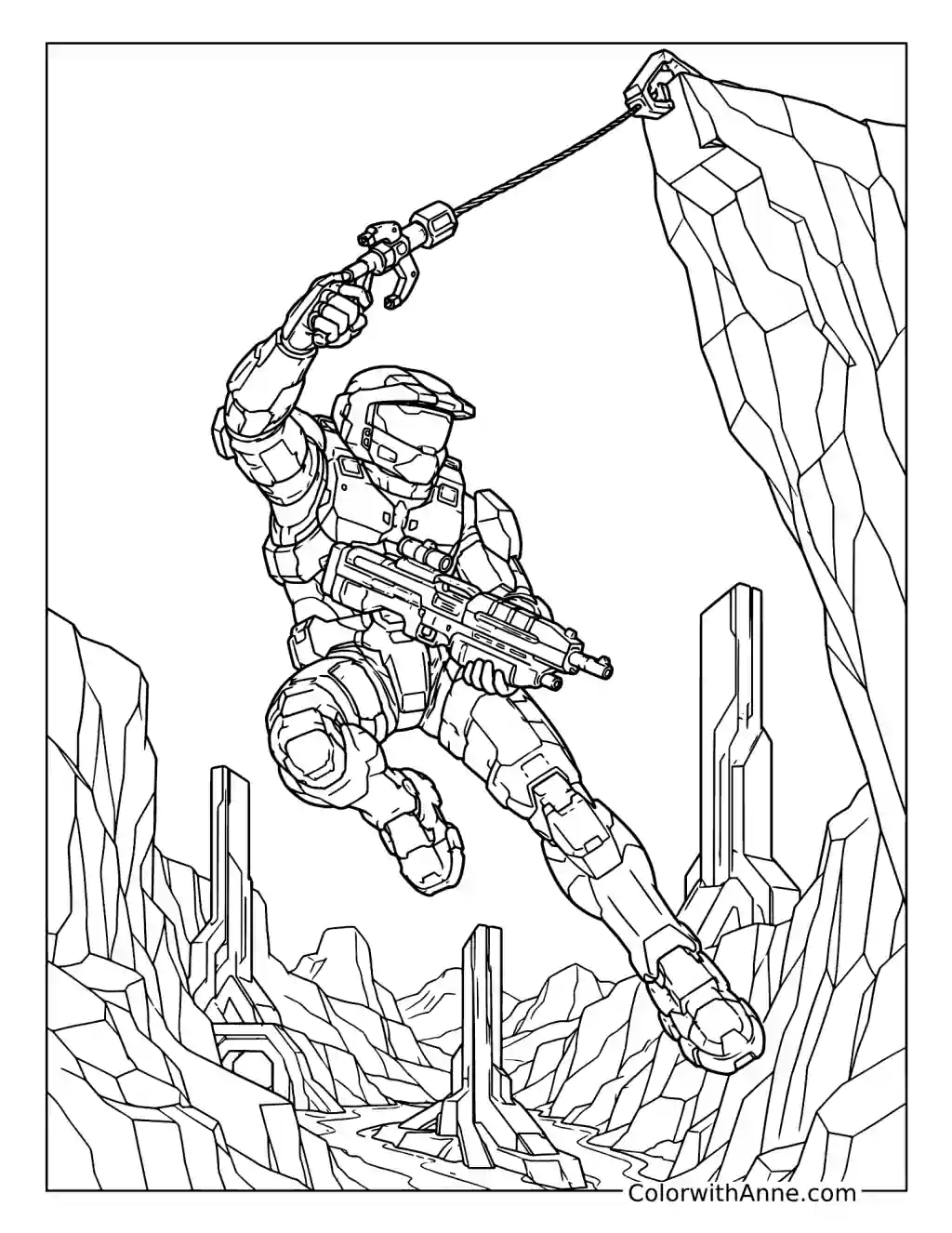 Grappling Spartan in Forerunner Ruins coloring page