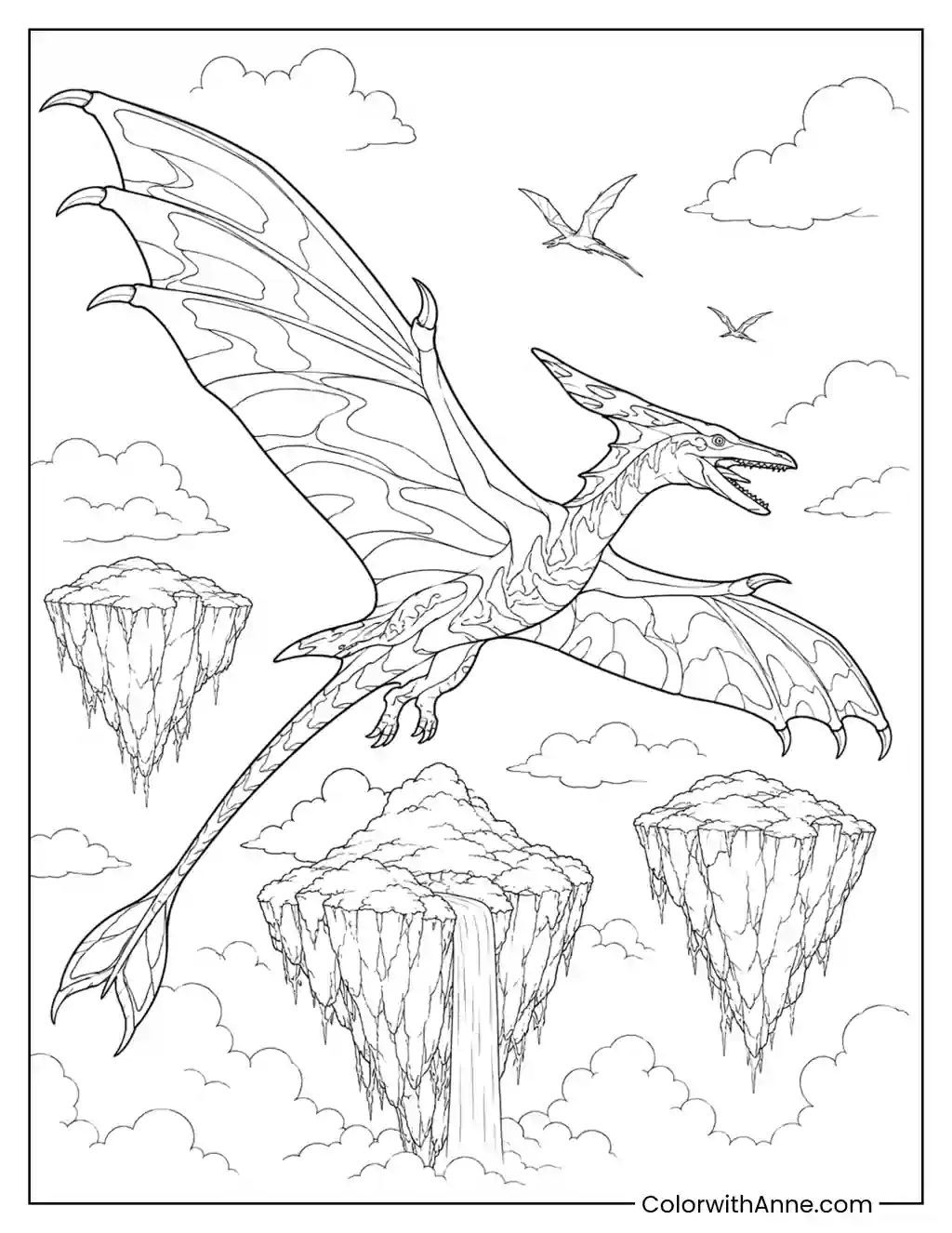 Great Leonopteryx over Floating Mountains coloring page