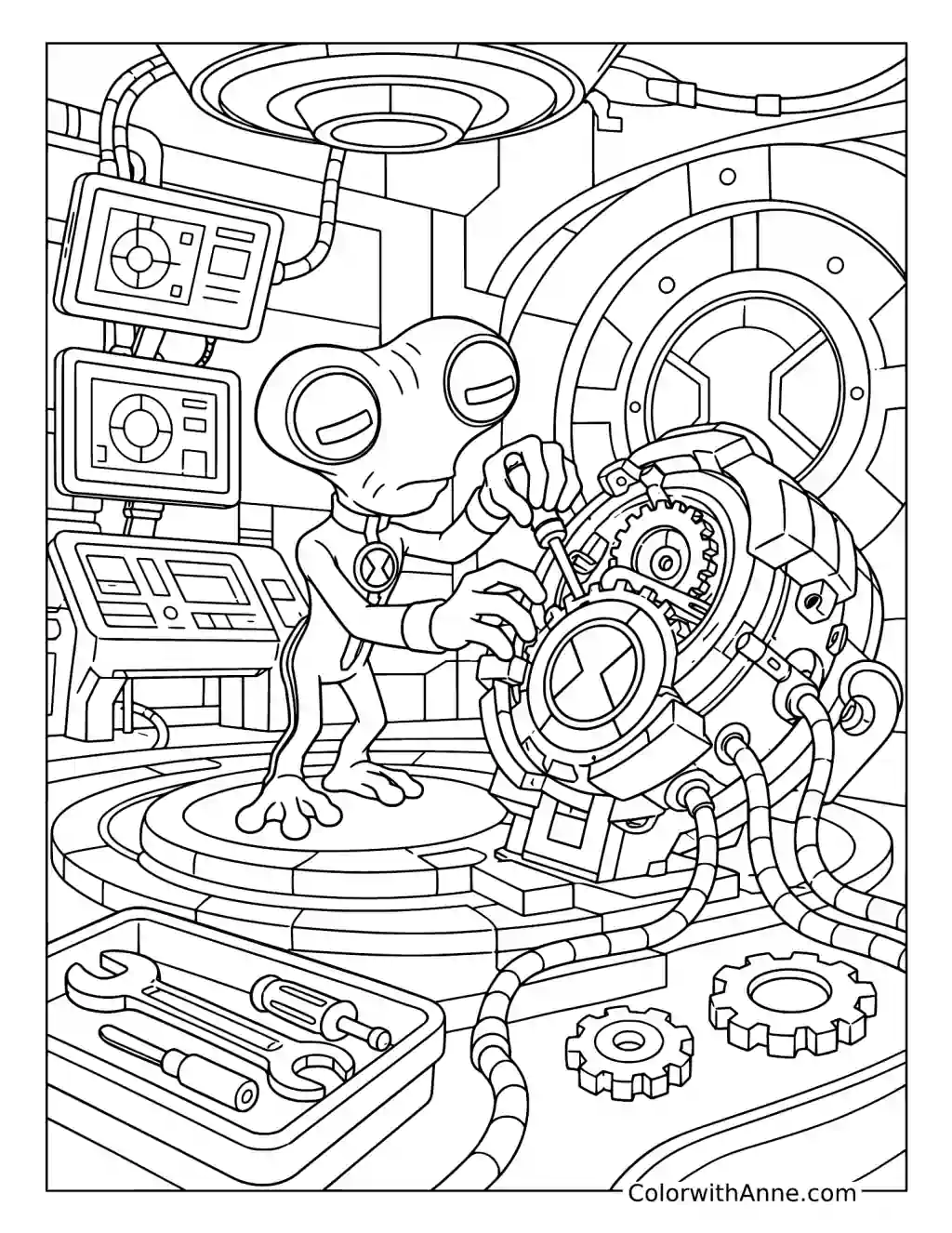 Grey Matter Repairs the Omnitrix coloring page