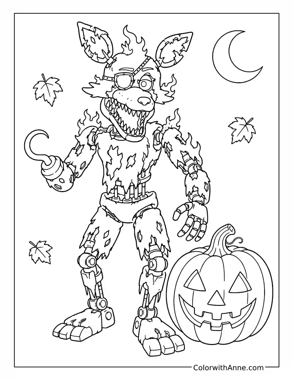 Grim Foxy with a Jack-o'-Lantern coloring page