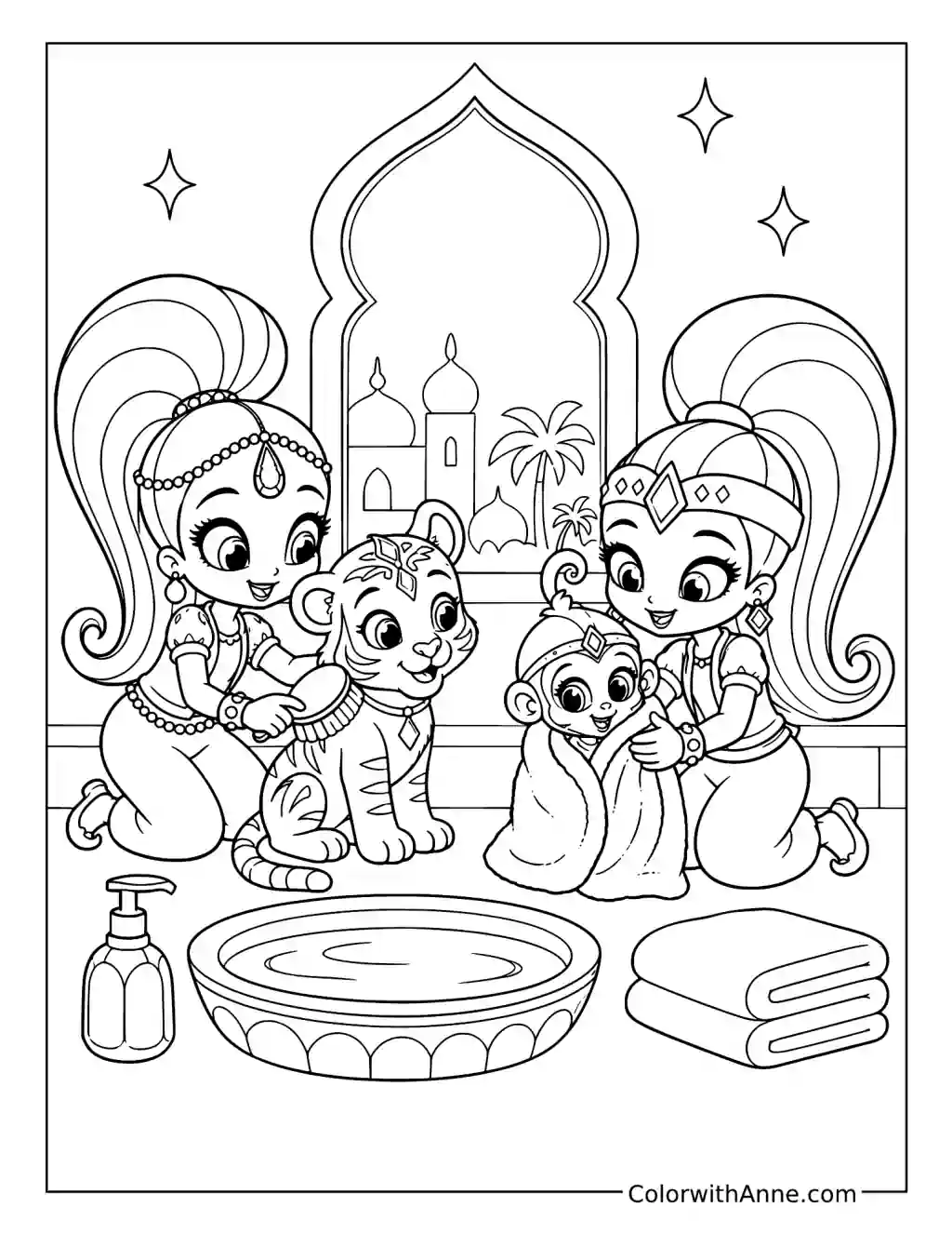 Grooming Tiger and Monkey Friends coloring page
