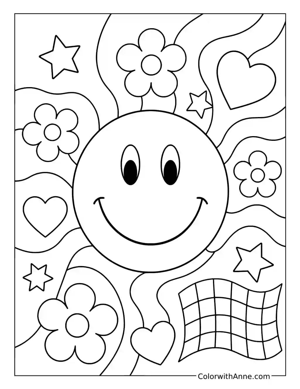 Groovy Smiley Face coloring page