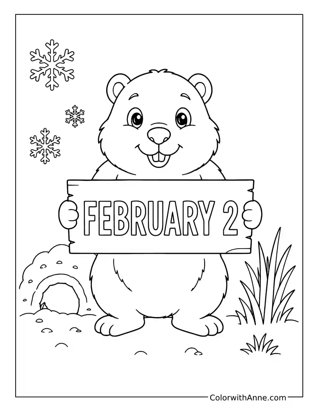 Groundhog Holding a February 2 Sign coloring page