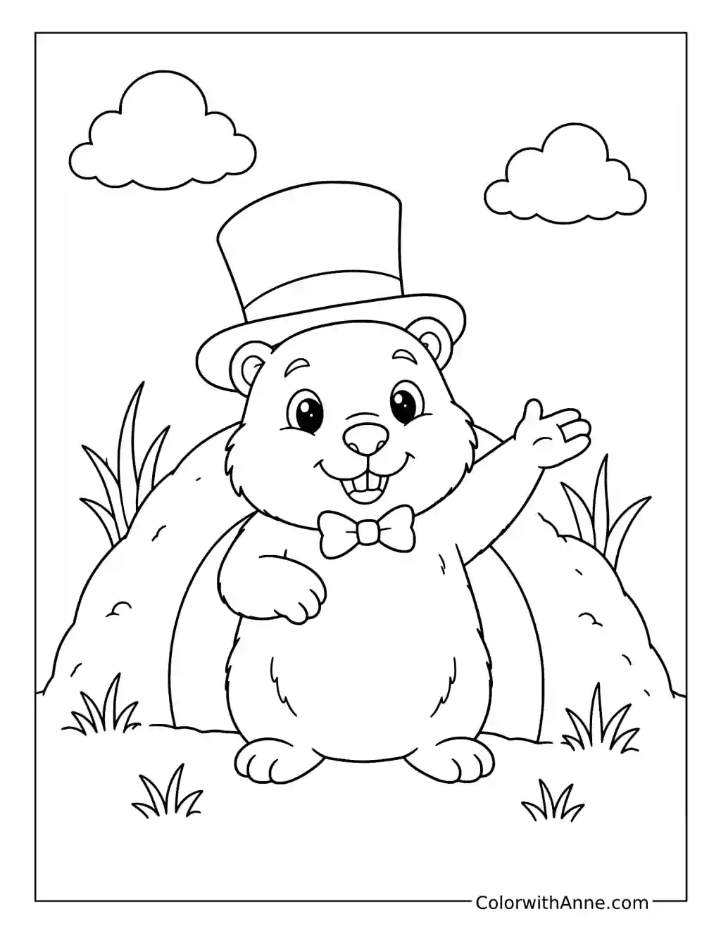 Groundhog in a Top Hat coloring page