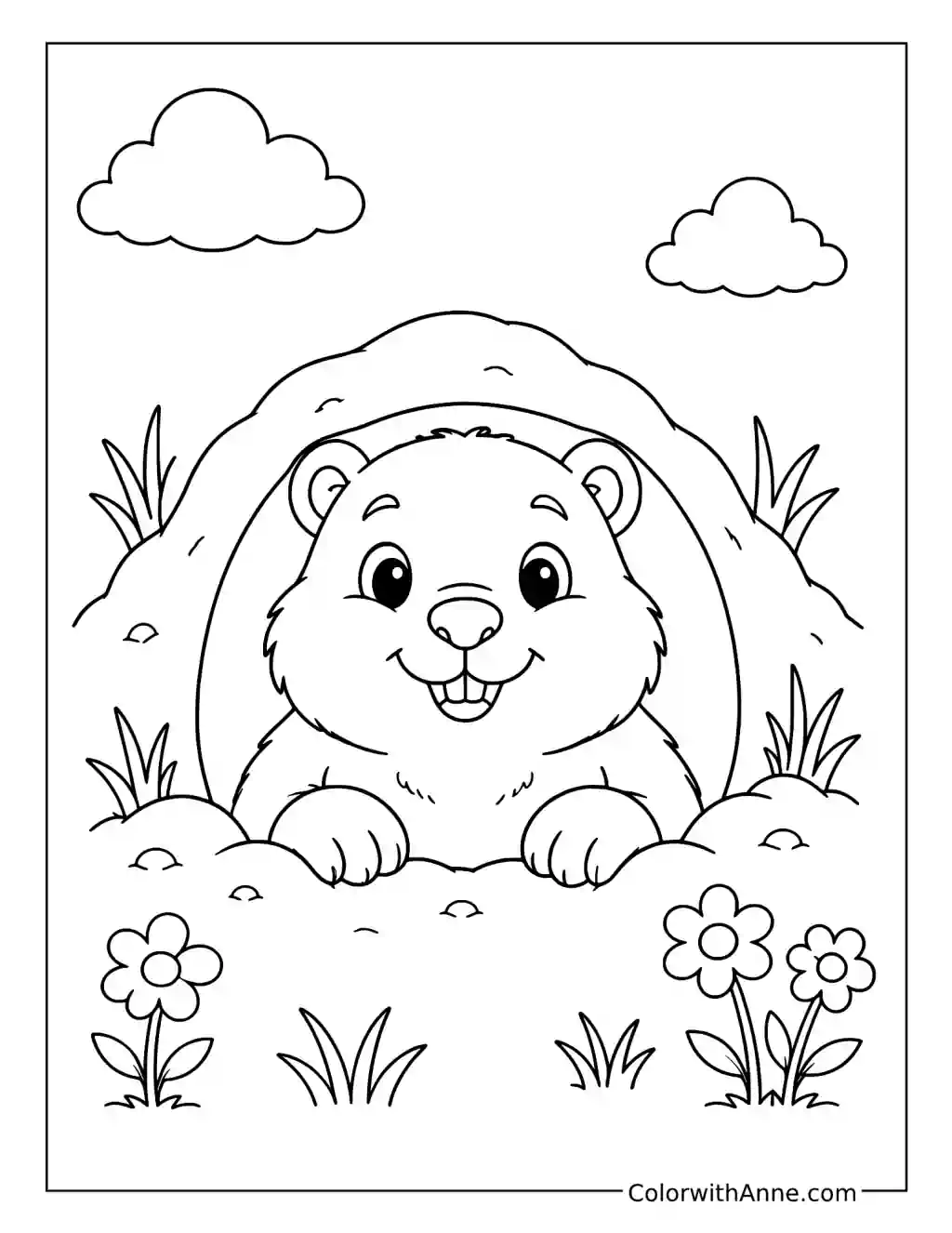 Groundhog Peeking from Its Burrow coloring page