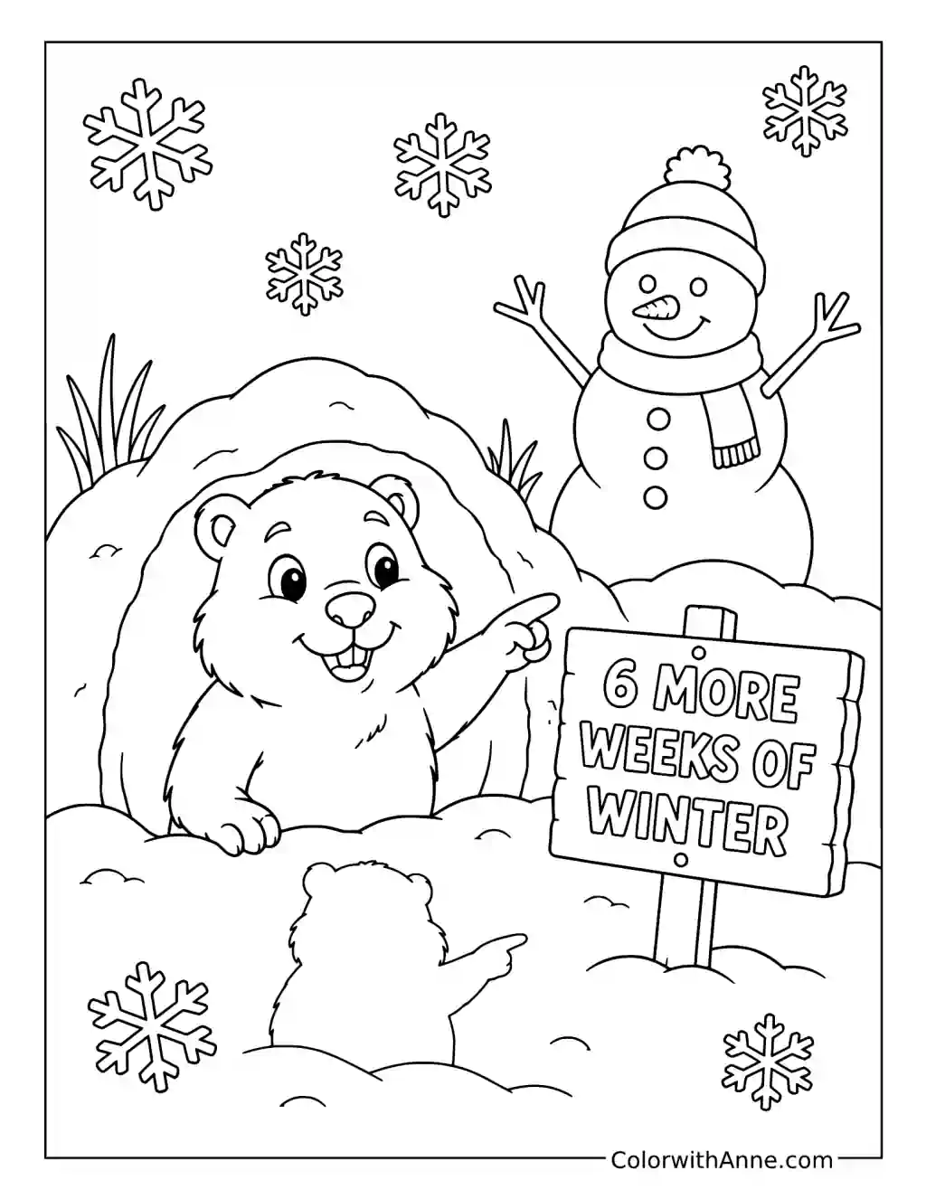 Groundhog Predicts Six More Weeks coloring page