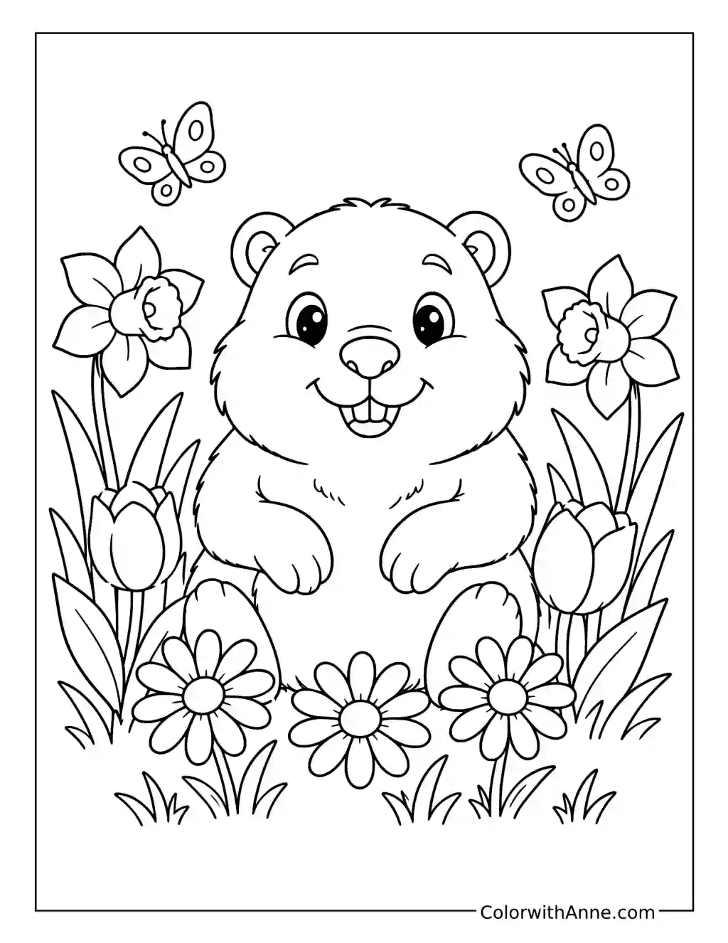 Groundhog’s Spring Flower Garden coloring page