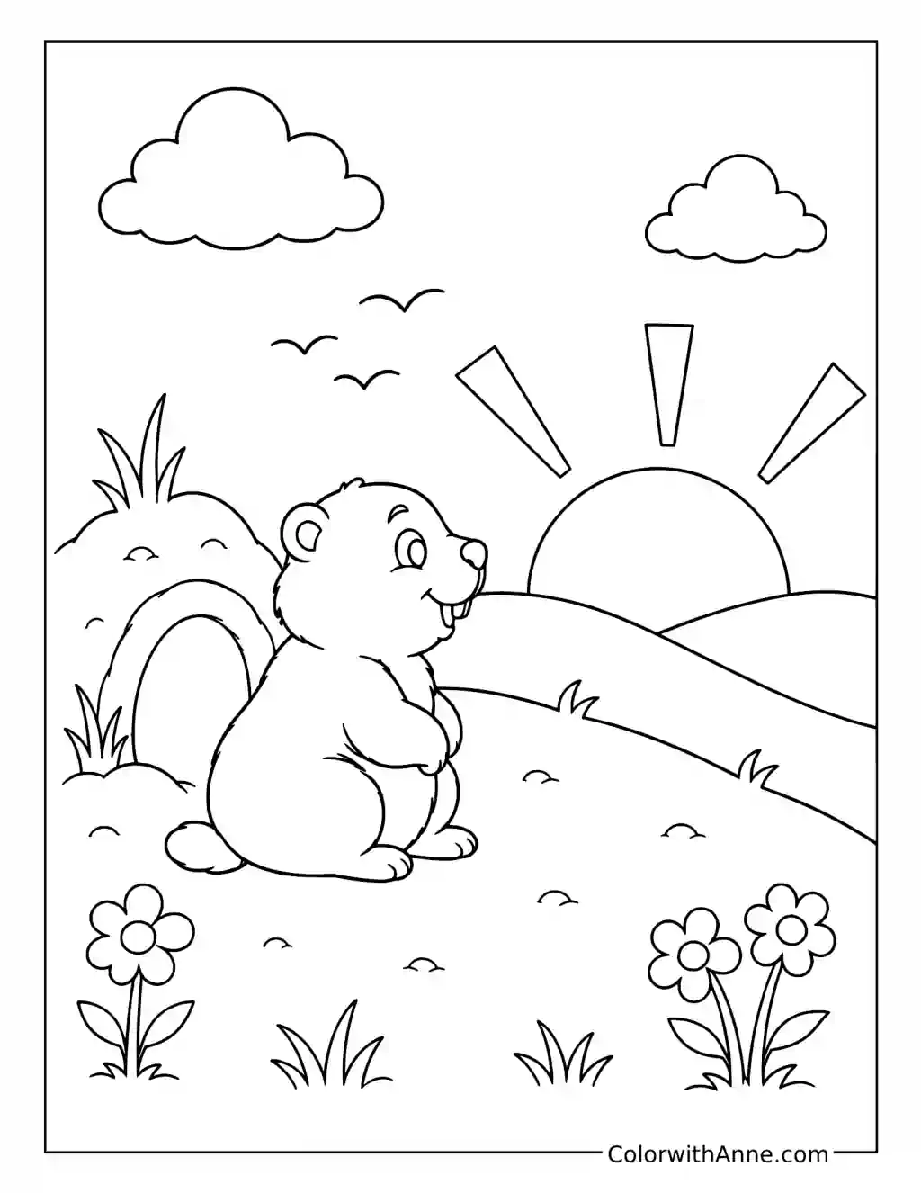 Groundhog Watches the Sunrise coloring page