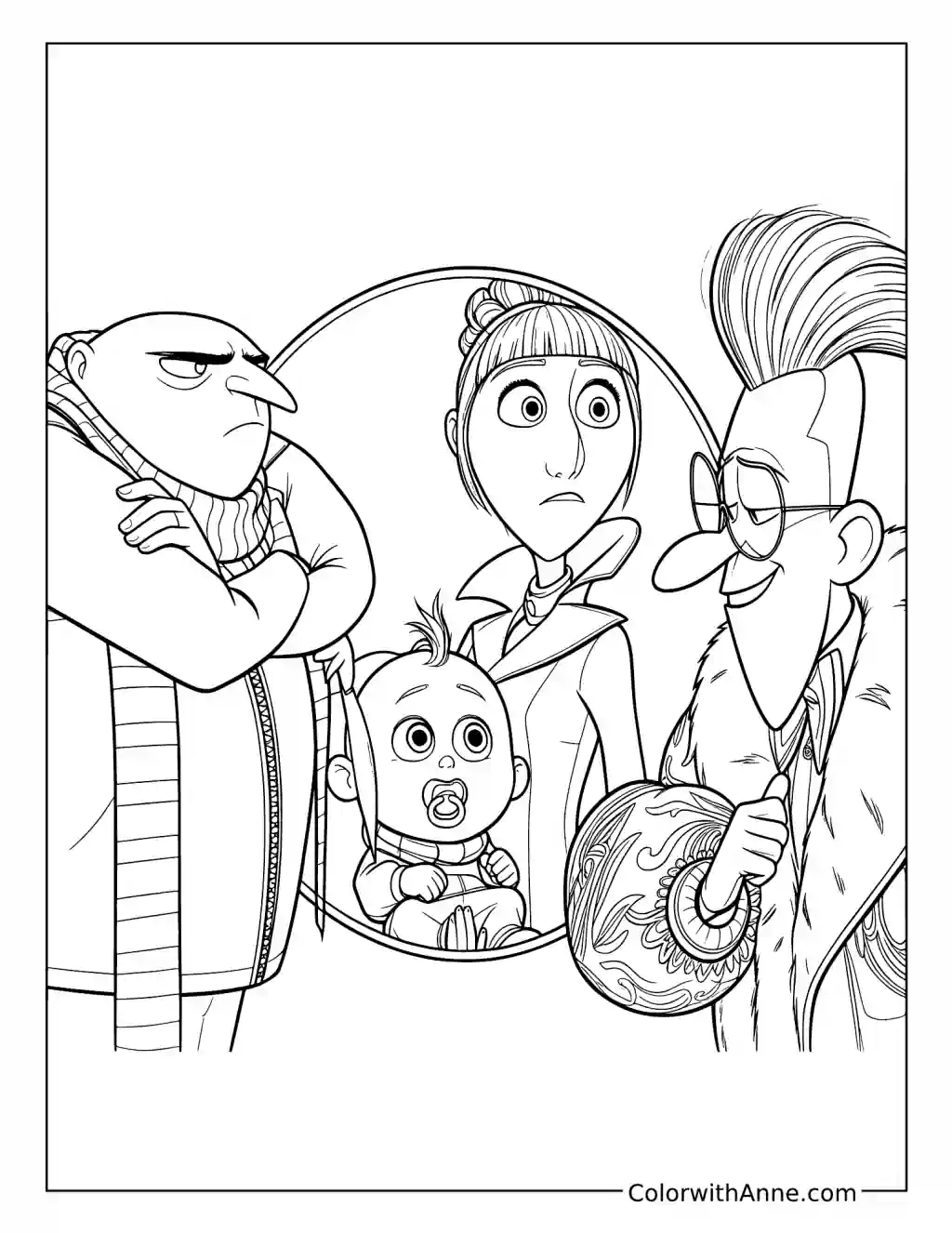 Gru and His Family Facing Maxime Le Mal coloring page