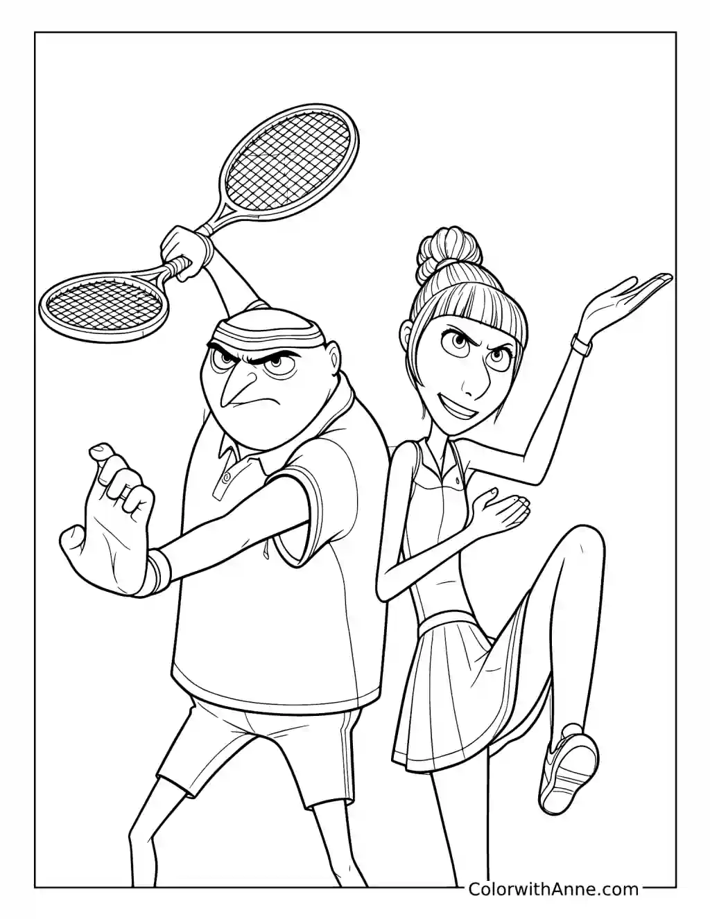Gru and Lucy Playing Tennis coloring page