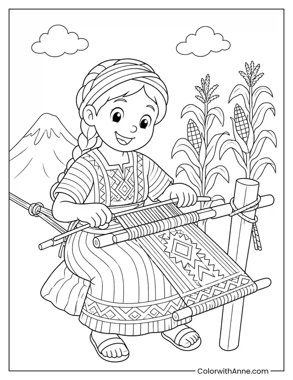 Guatemalan Girl at a Backstrap Loom coloring page
