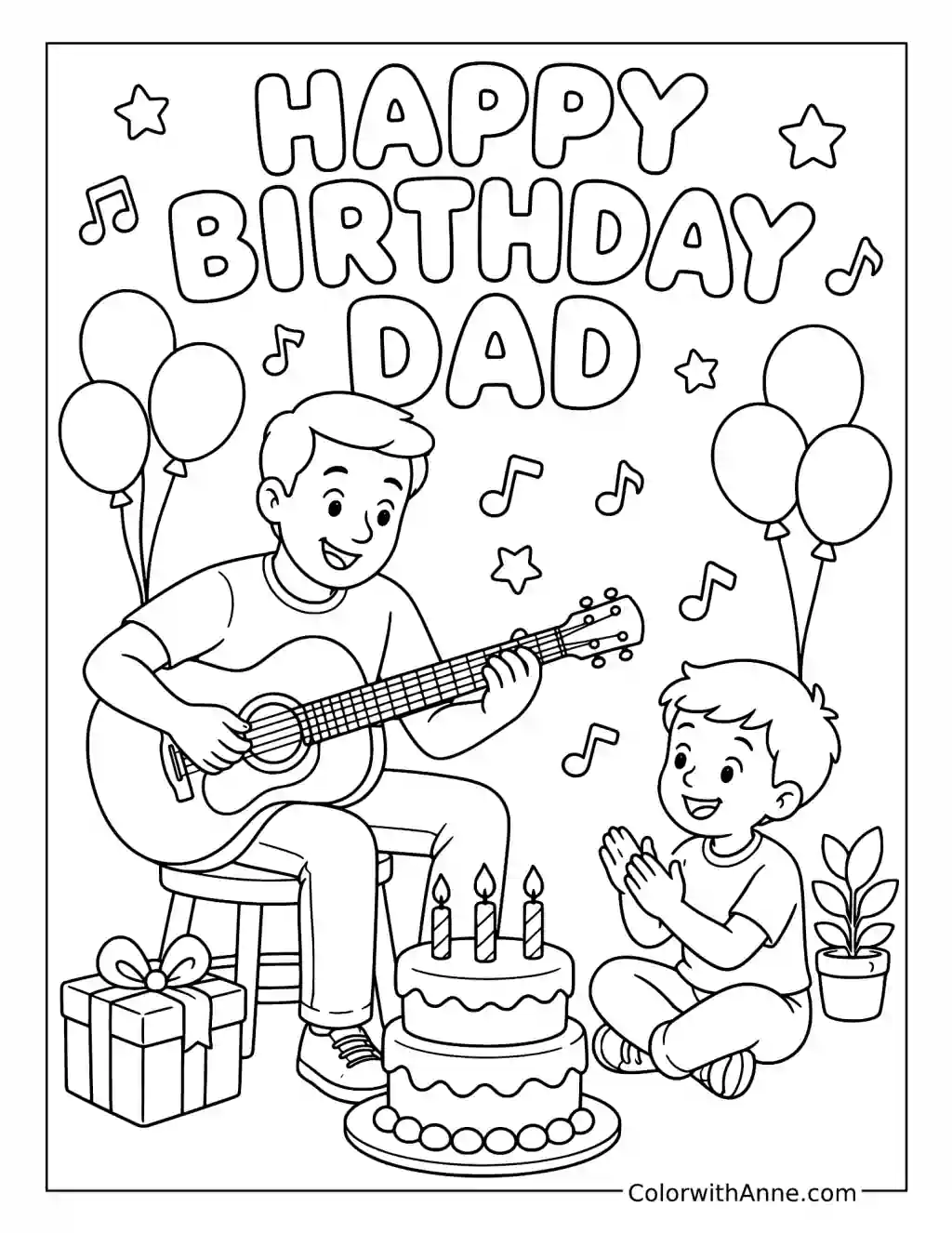 Guitar Dad Birthday coloring page