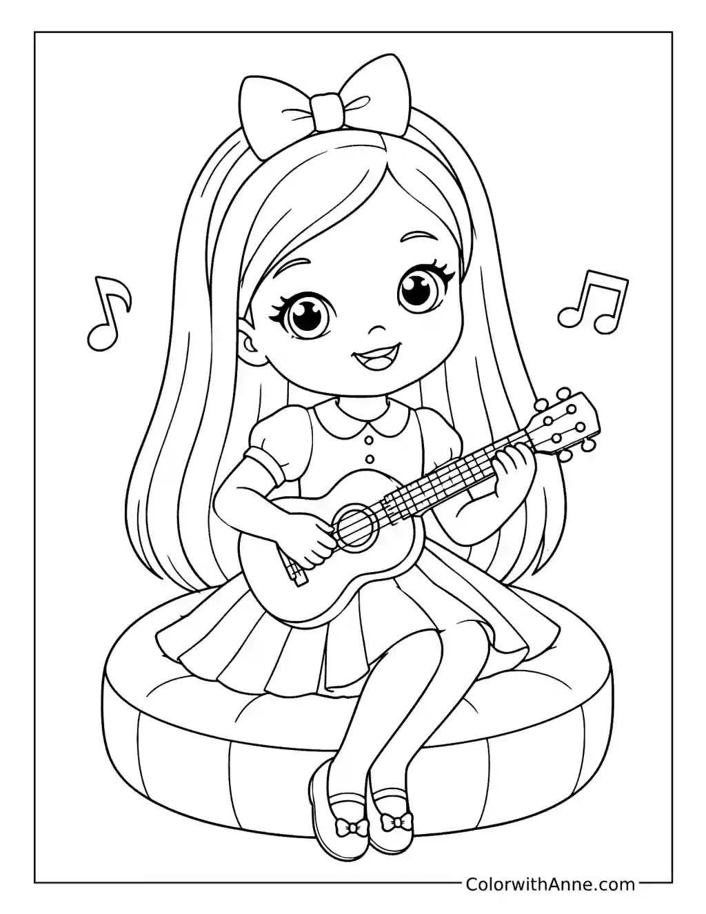 Guitar Doll on a Cushion coloring page