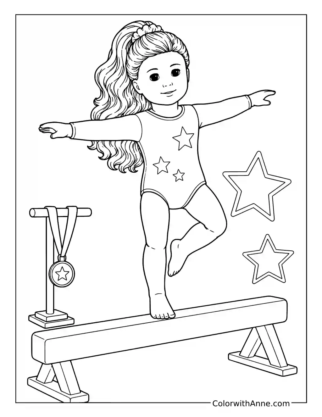 Gymnast Doll on a Balance Beam coloring page