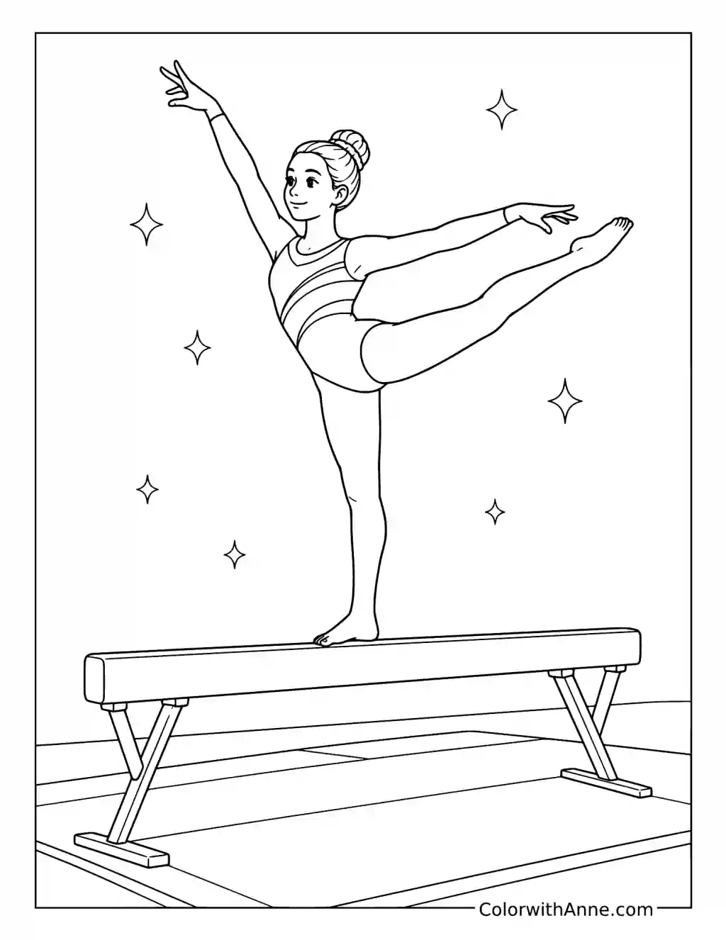 Gymnast on the Balance Beam coloring page