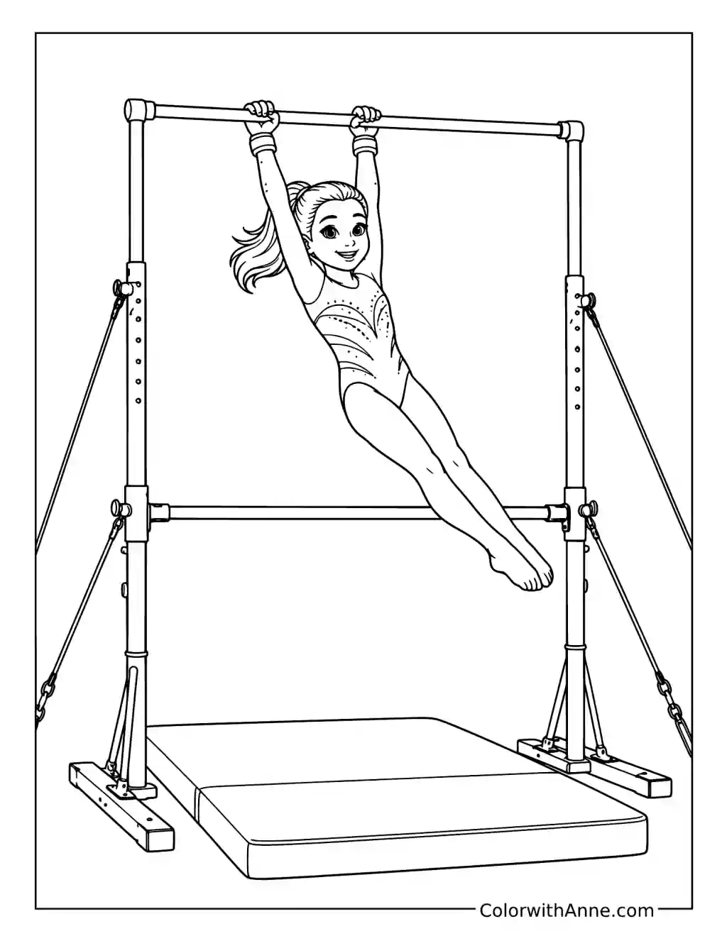 Gymnast on Uneven Bars coloring page