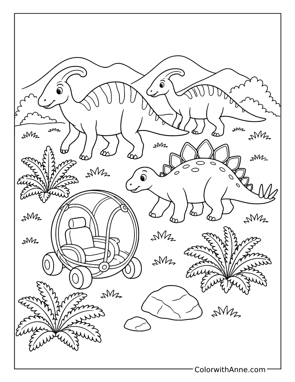 Gyrosphere among Herbivores coloring page