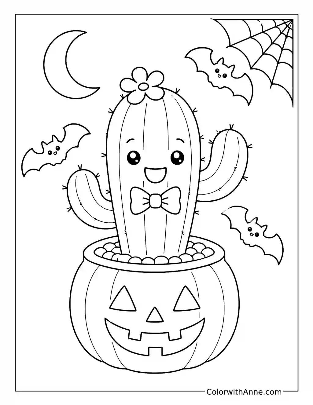 Halloween Cactus coloring page
