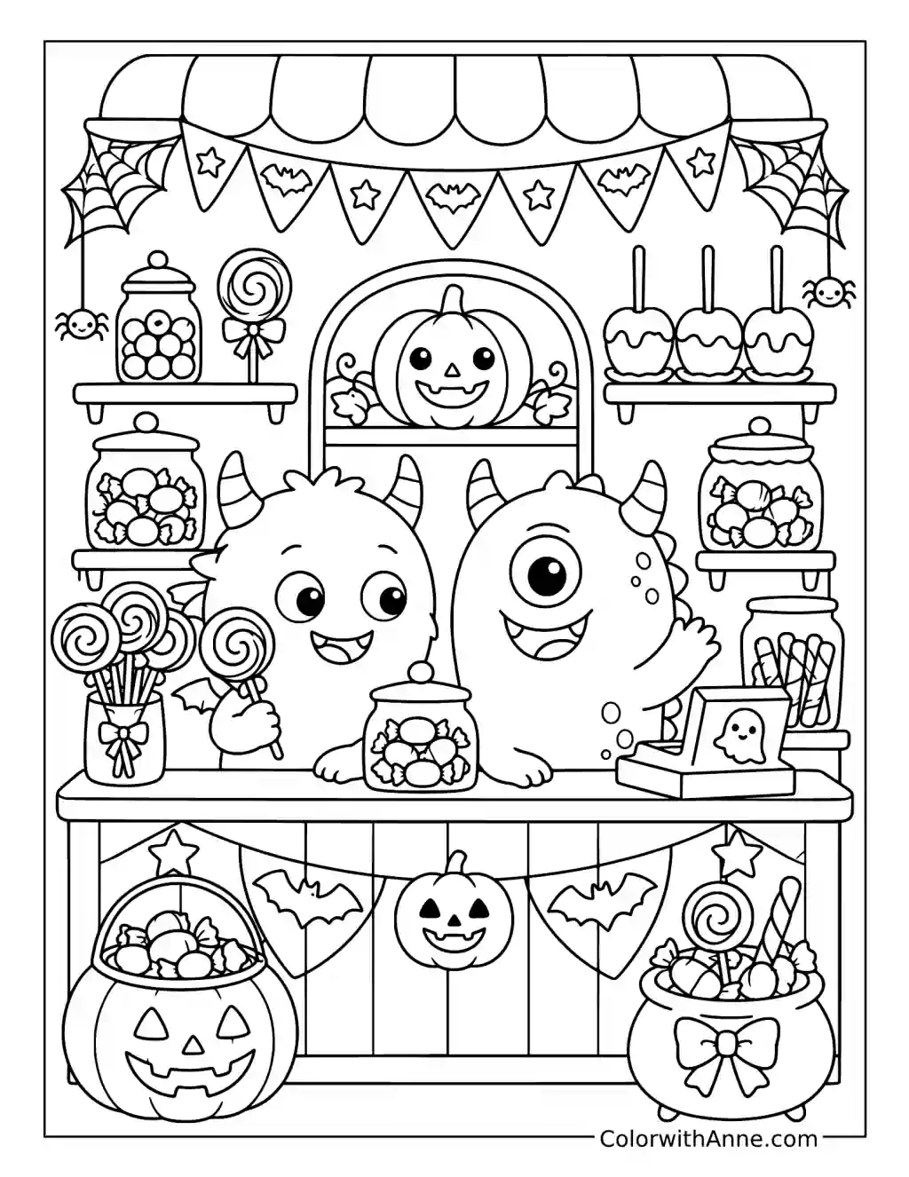 Halloween Candy Shop Monsters coloring page
