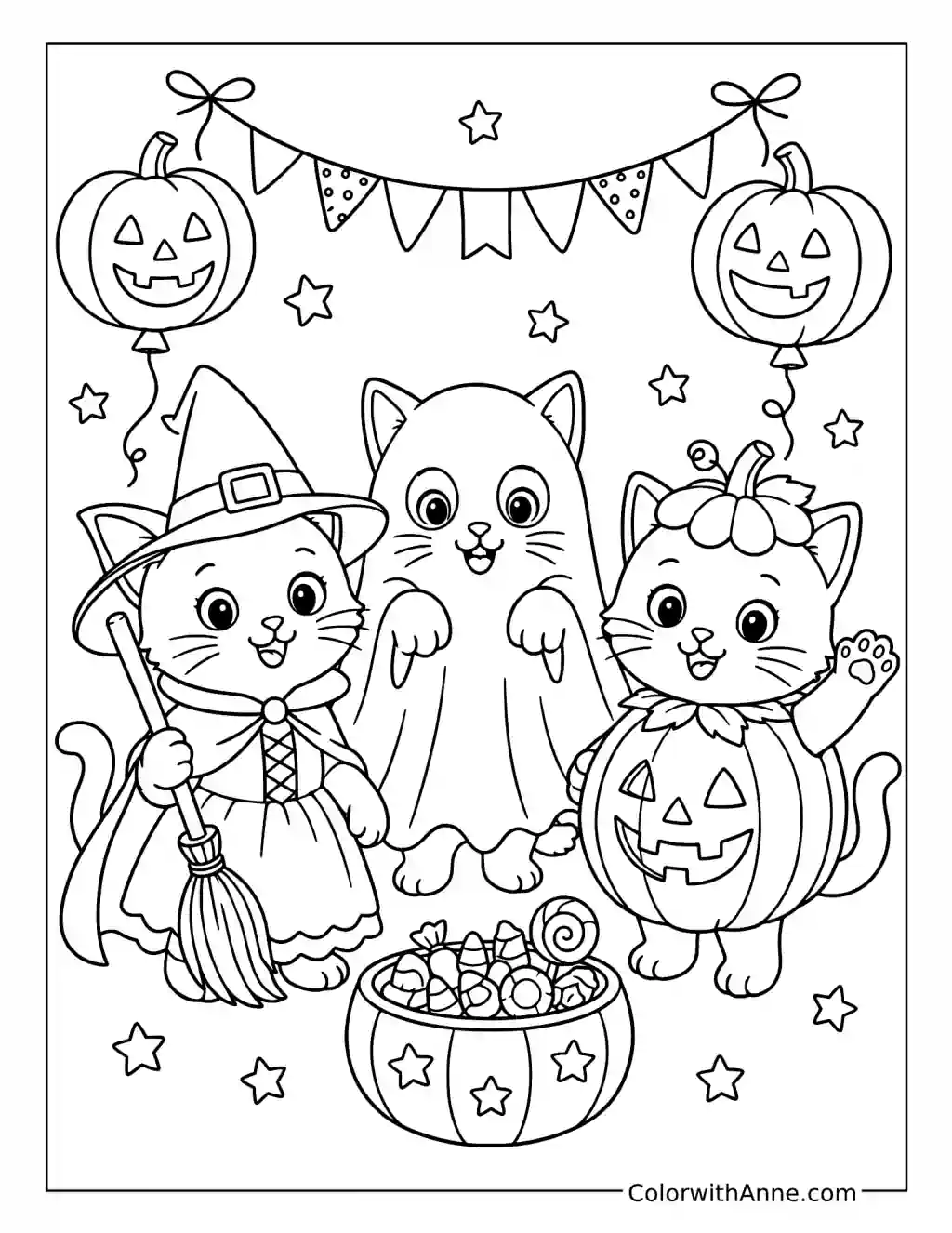 Halloween Cat Costume Party coloring page