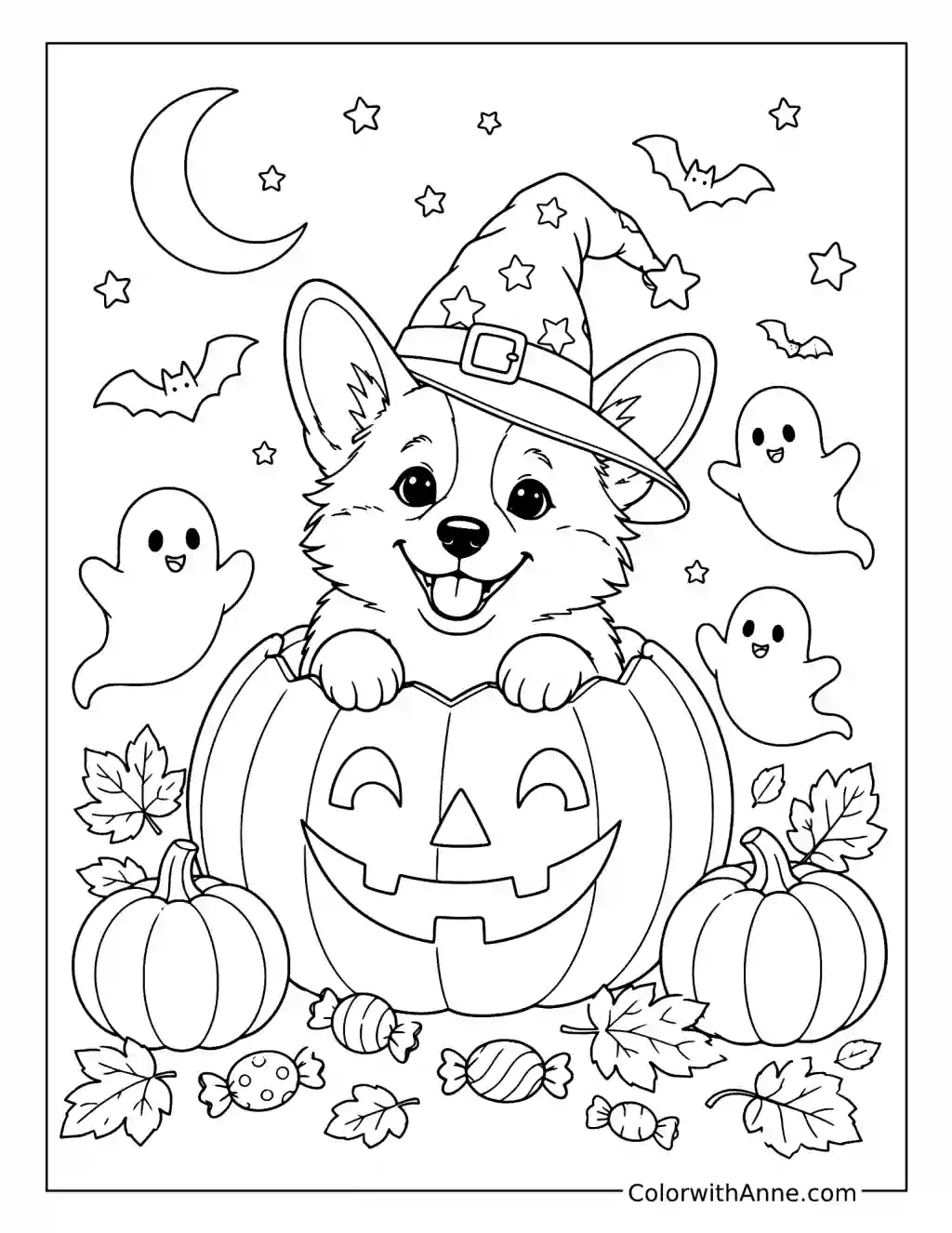 Halloween Corgi in a Pumpkin coloring page