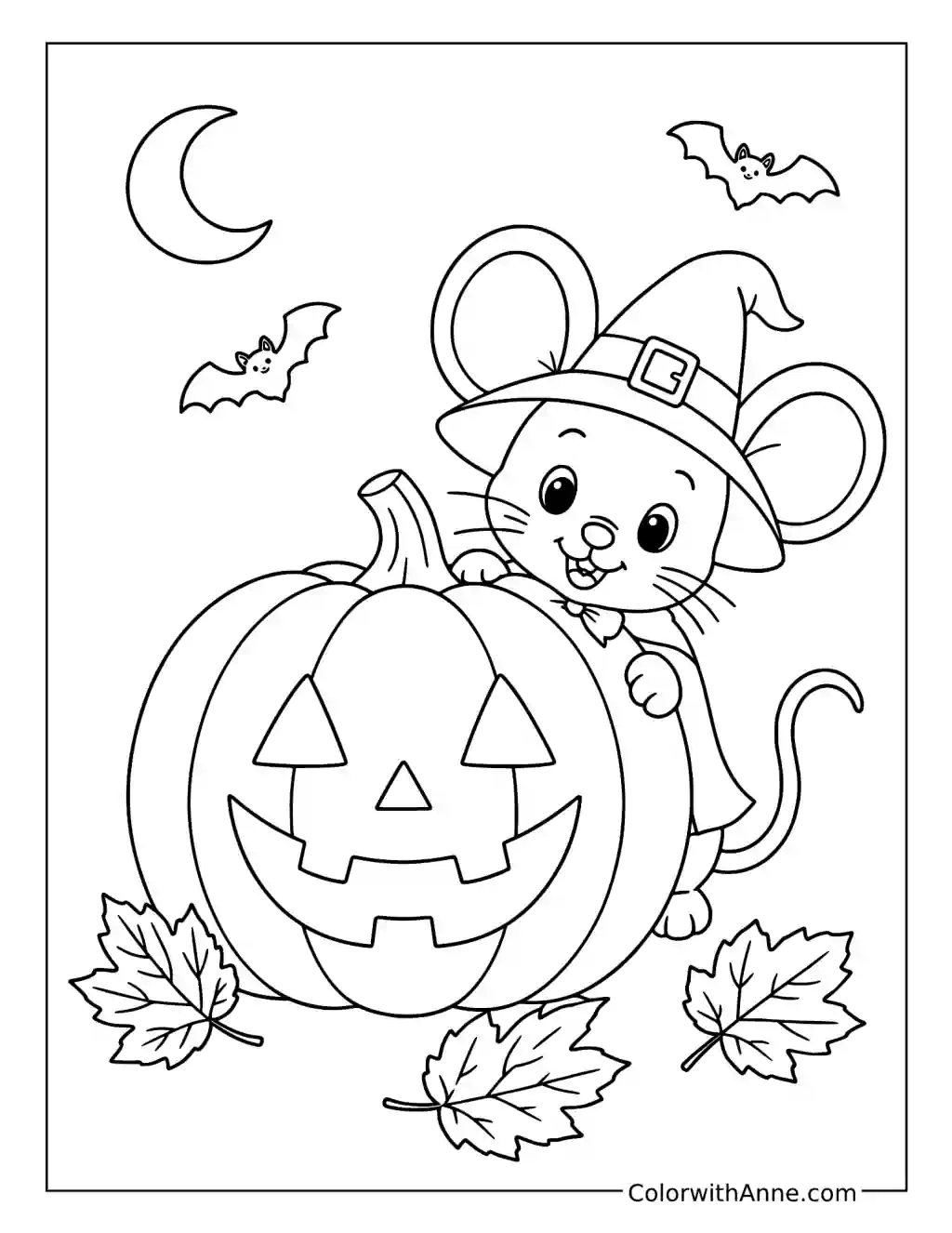 Halloween Mouse with a Pumpkin coloring page