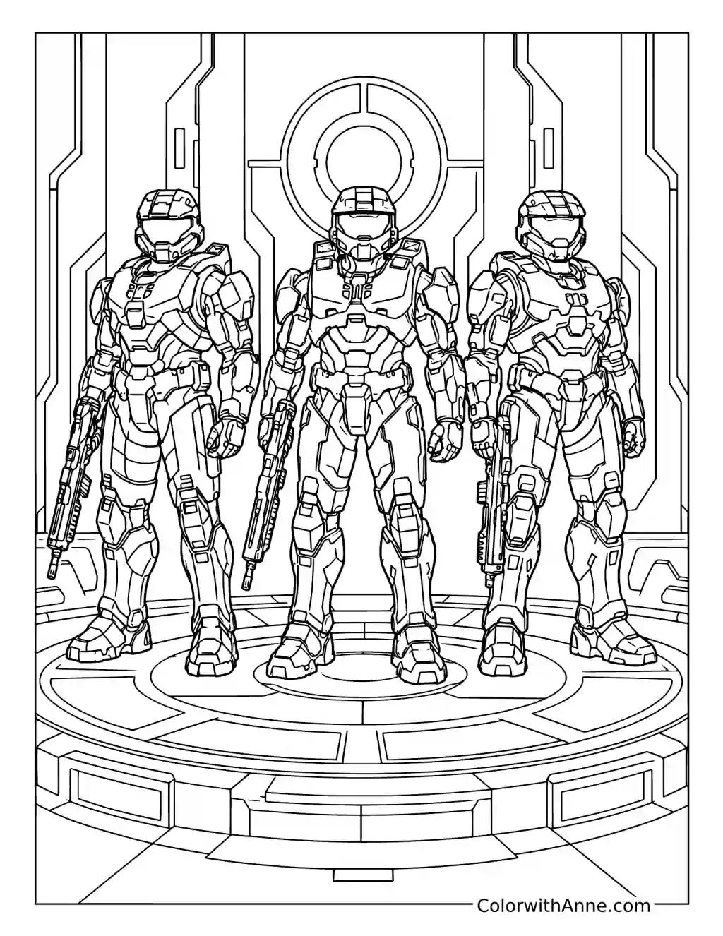 Halo Fireteam on a Forerunner Platform coloring page