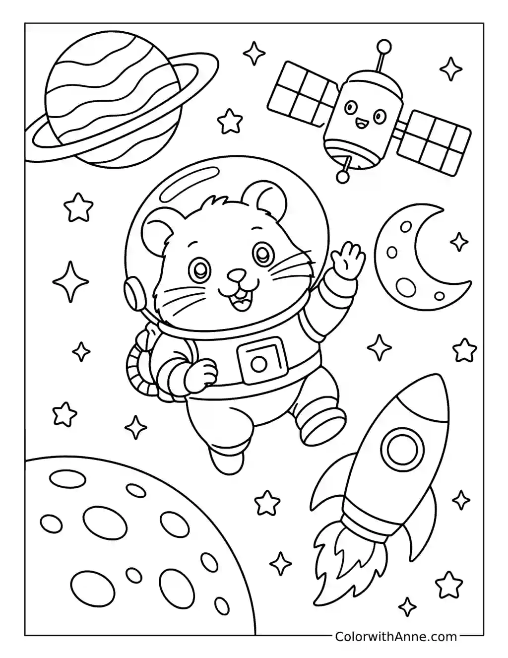 Hamster Astronaut in Space coloring page