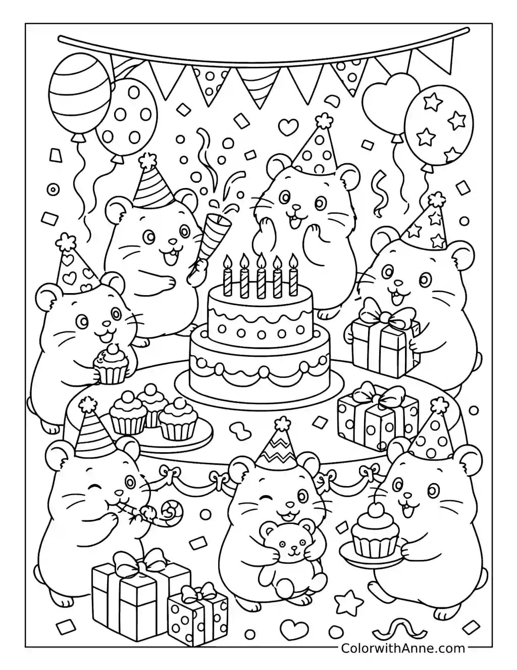Hamster Birthday Party coloring page
