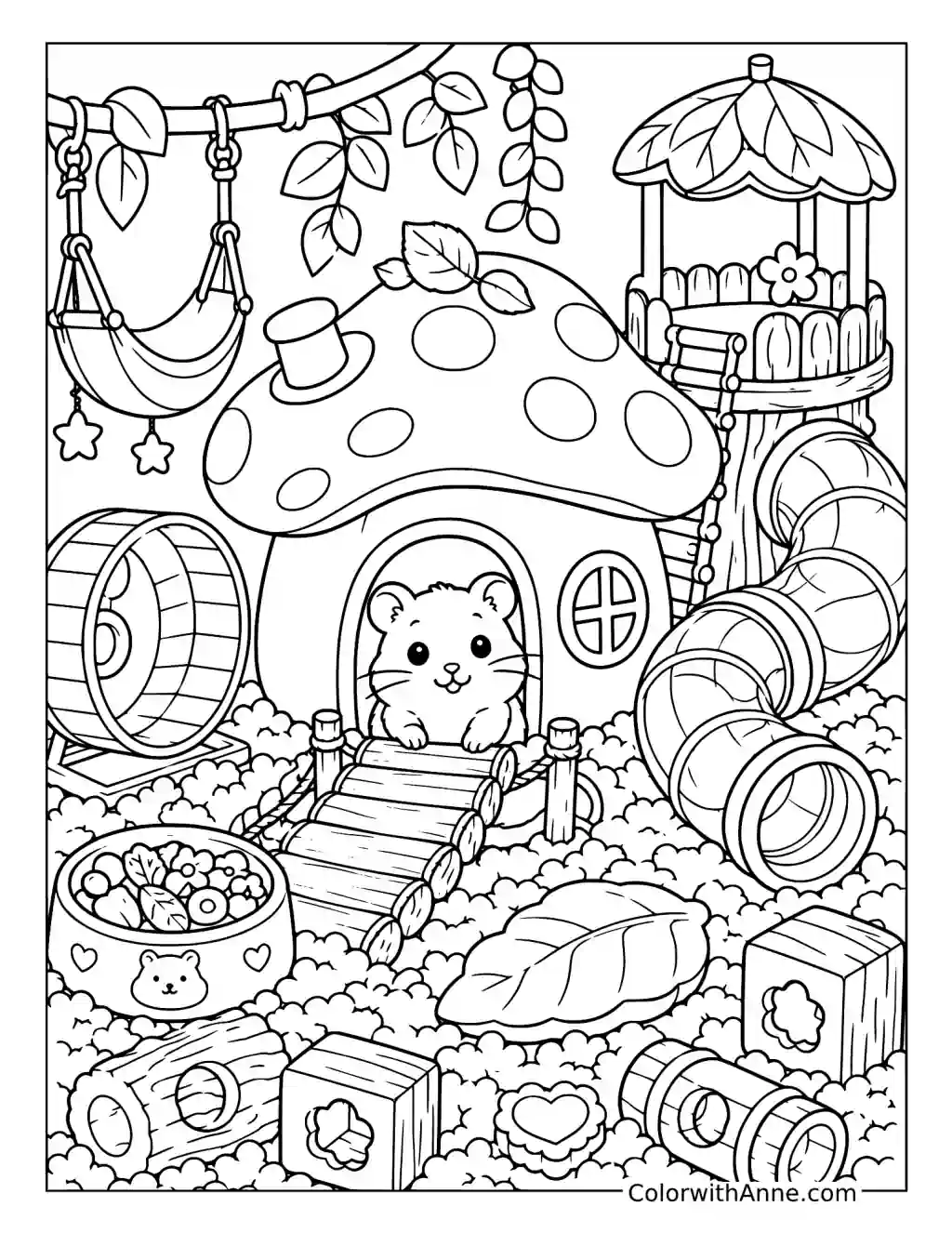 Hamster in a Cozy Habitat coloring page