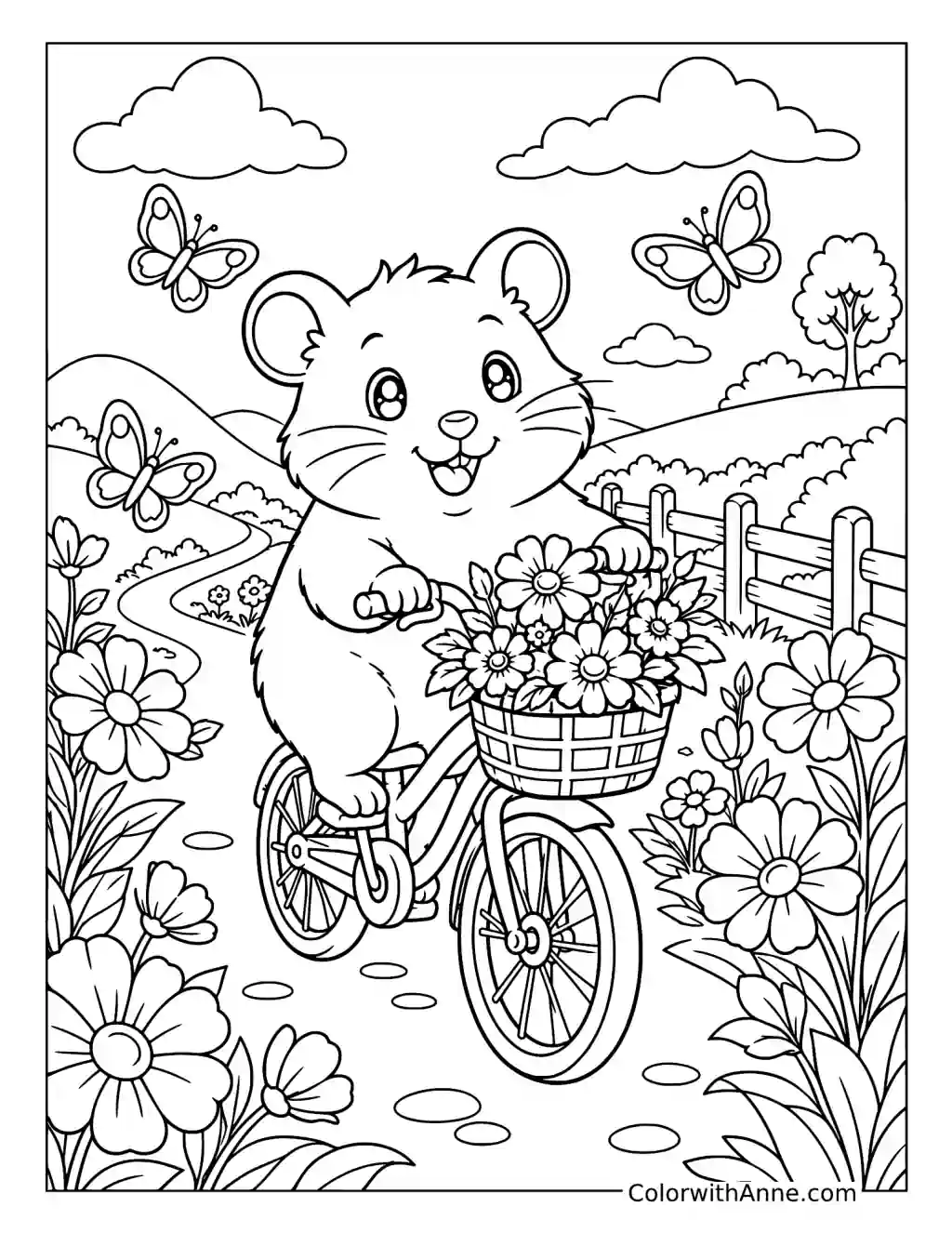 Hamster Riding a Bicycle coloring page