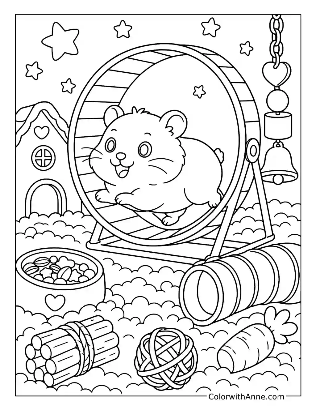 Hamster Running on a Wheel coloring page