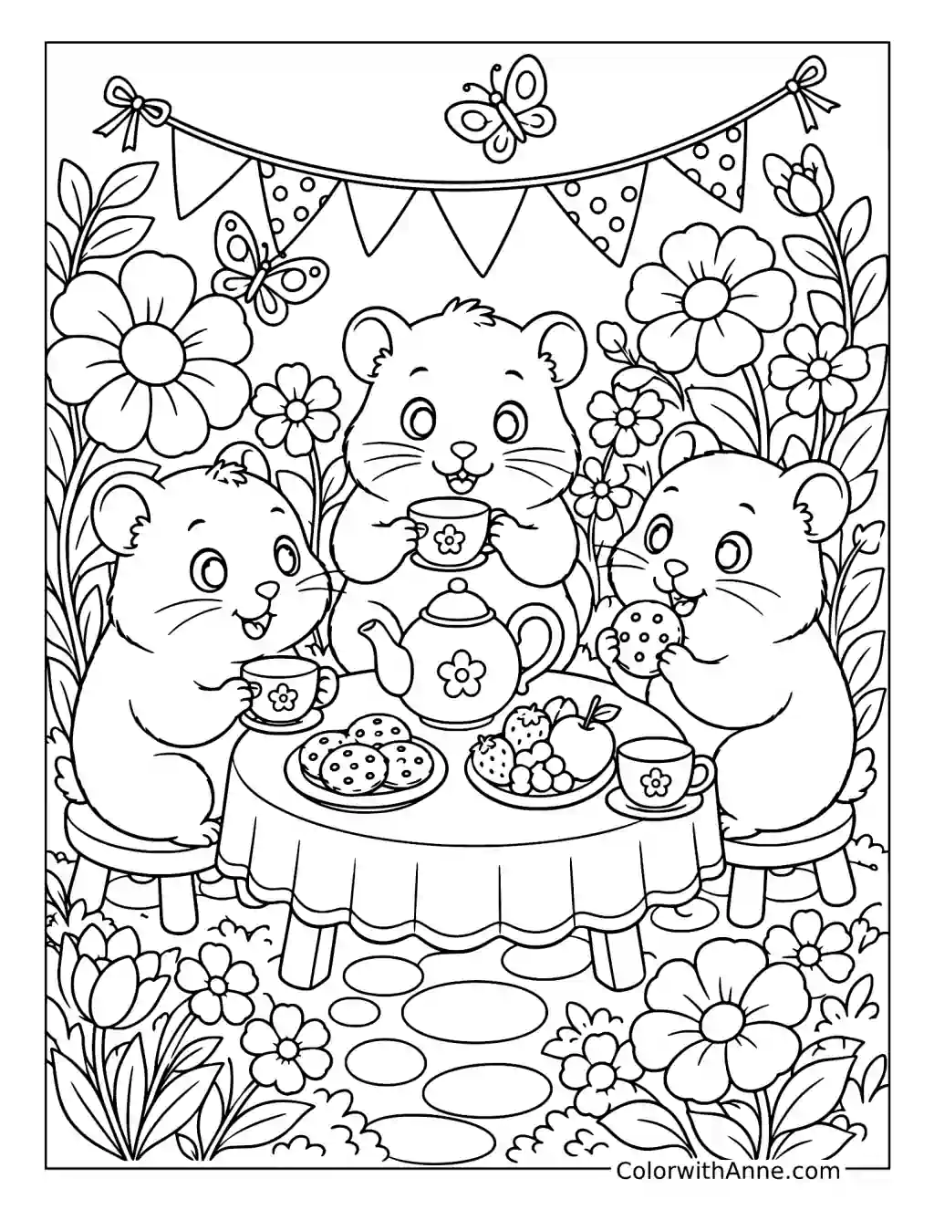 Hamster Tea Party coloring page