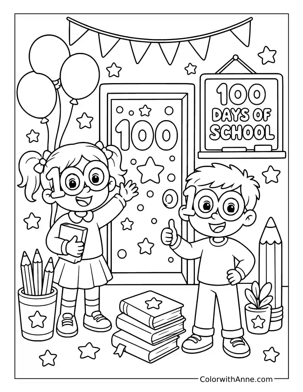 Happy 100th Day Classroom Celebration coloring page