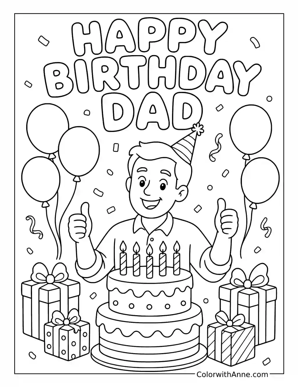 Happy Birthday Dad Cake Celebration coloring page