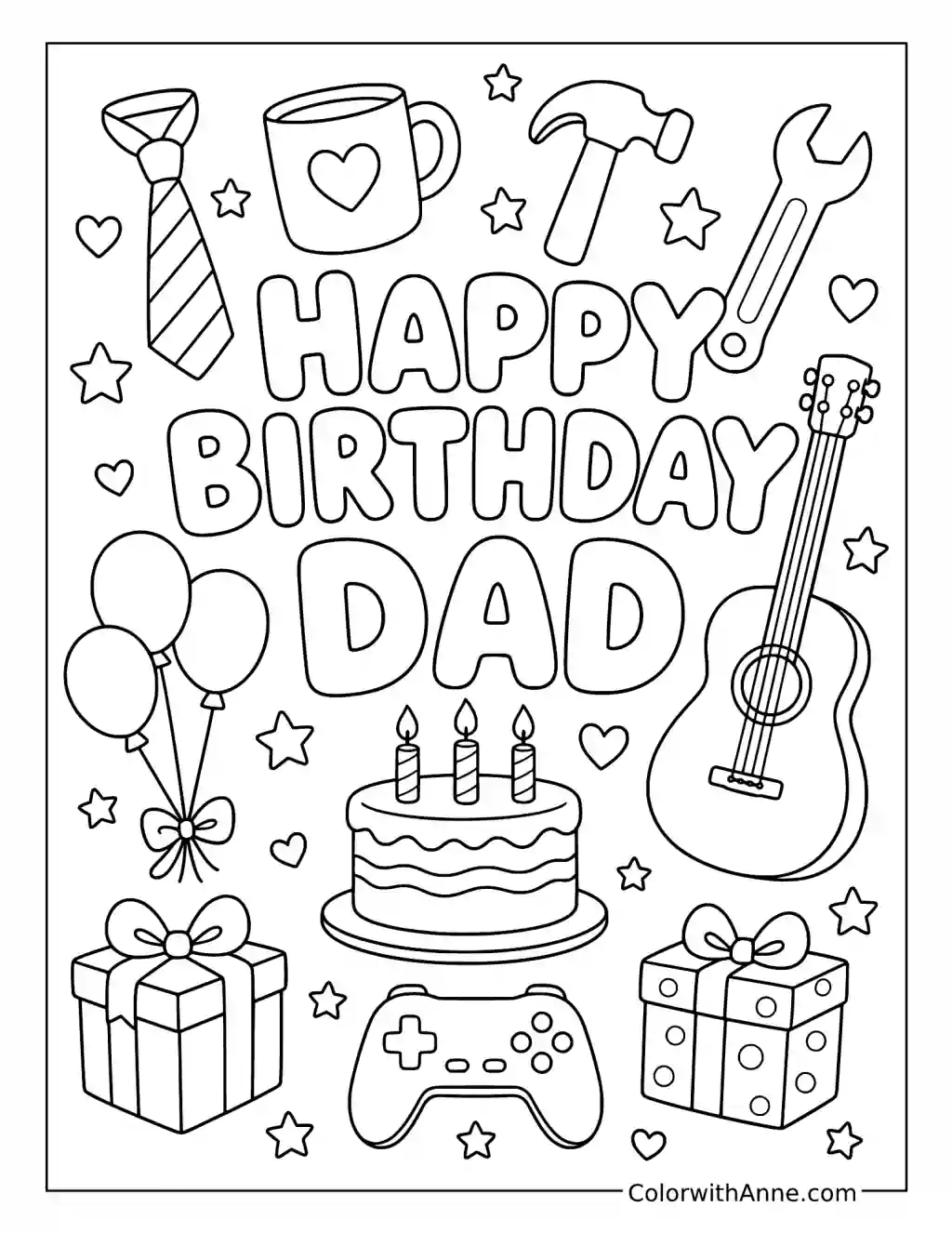 Happy Birthday Dad Doodle coloring page