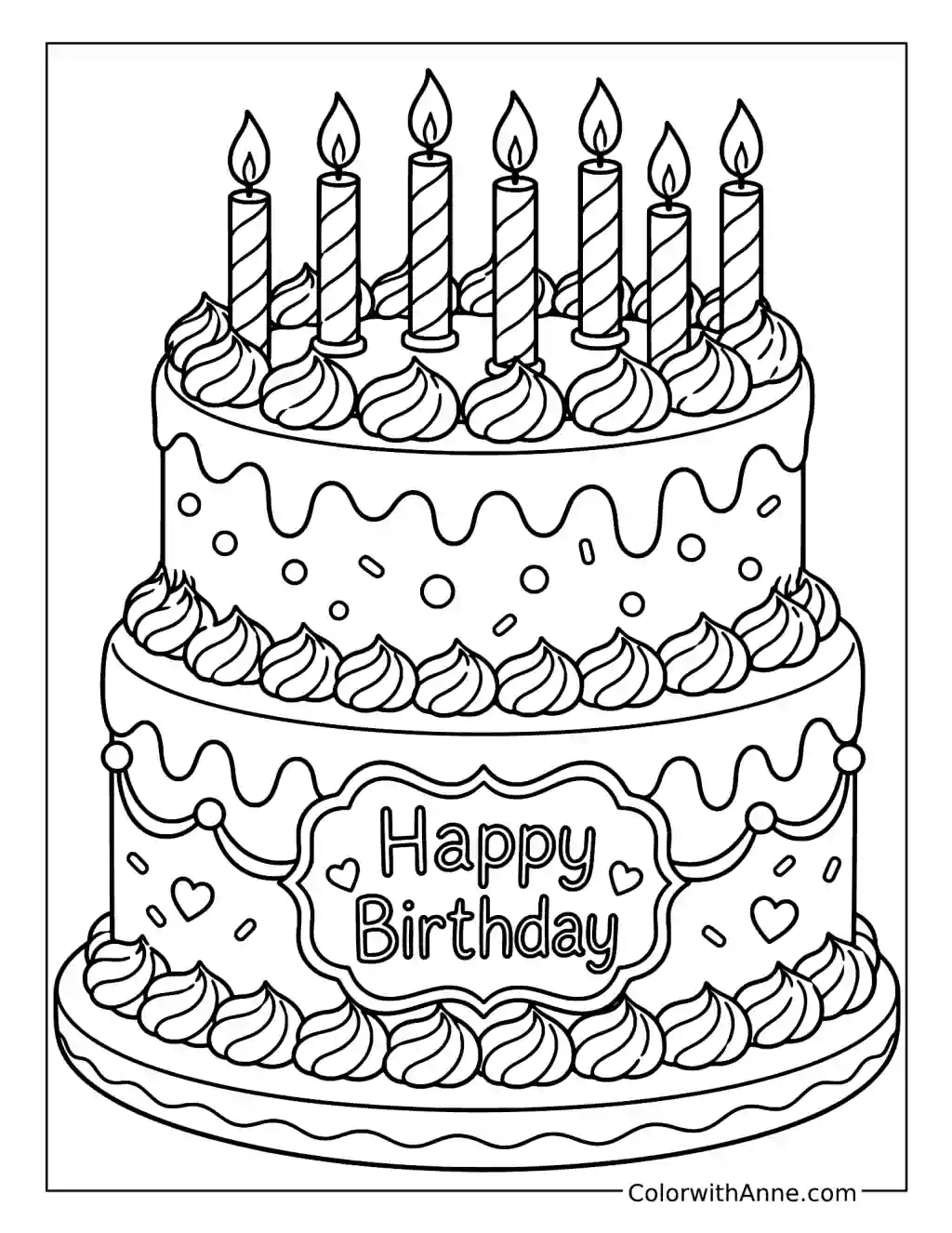 Happy Birthday Two-Tier Candle Cake coloring page