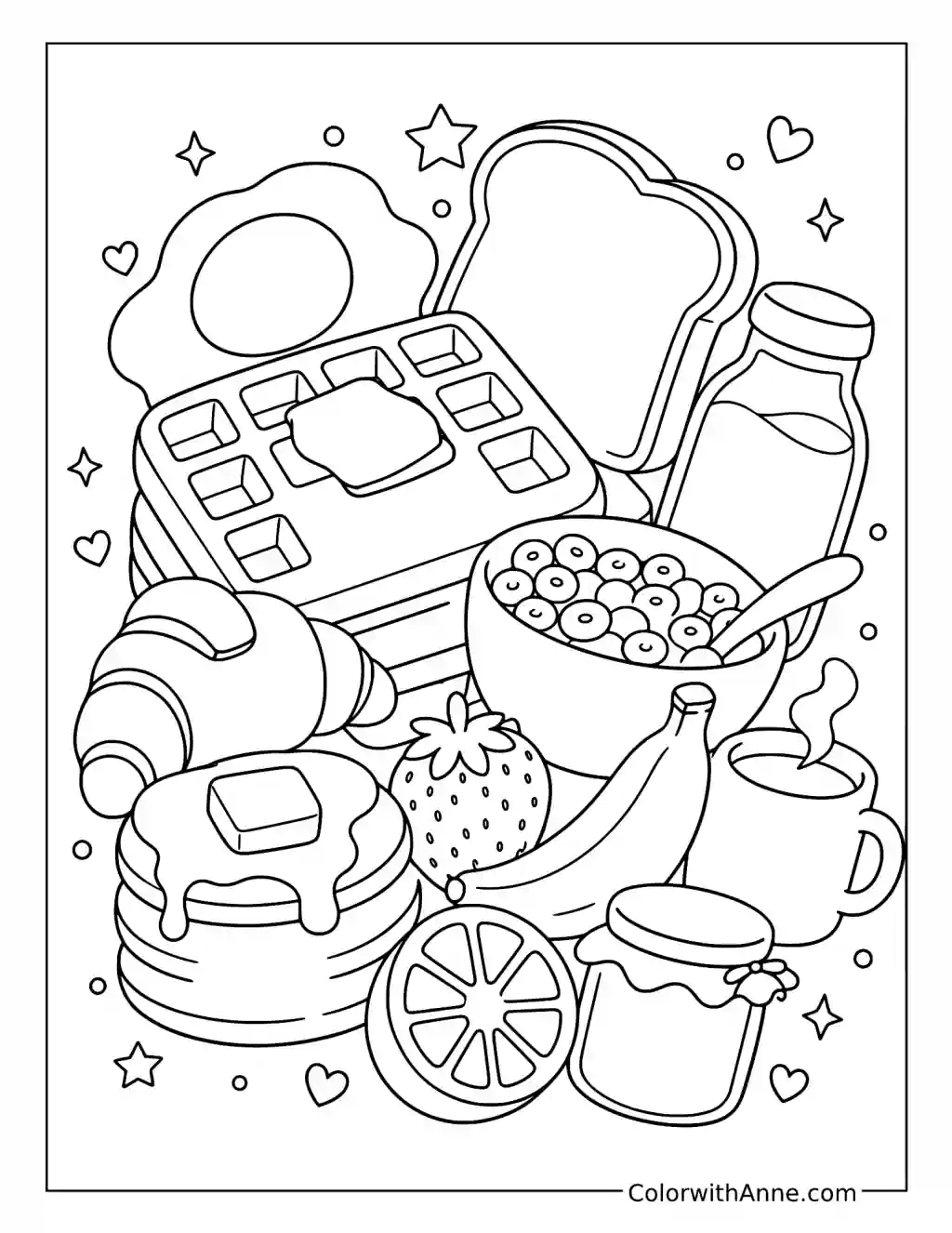 Happy Breakfast Doodle Art coloring page