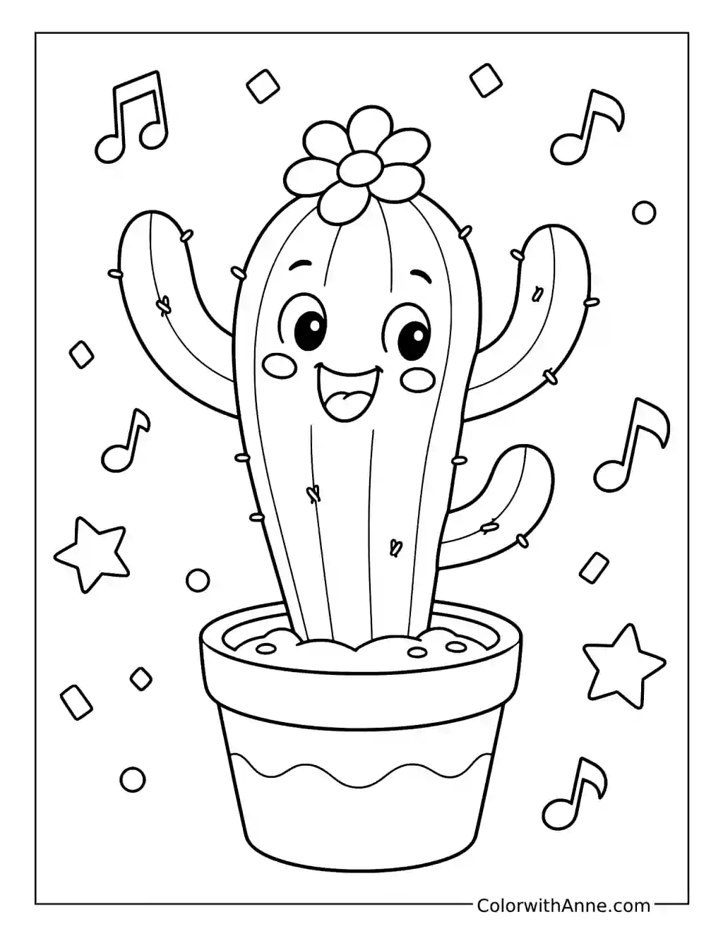 Happy Dancing Cactus coloring page