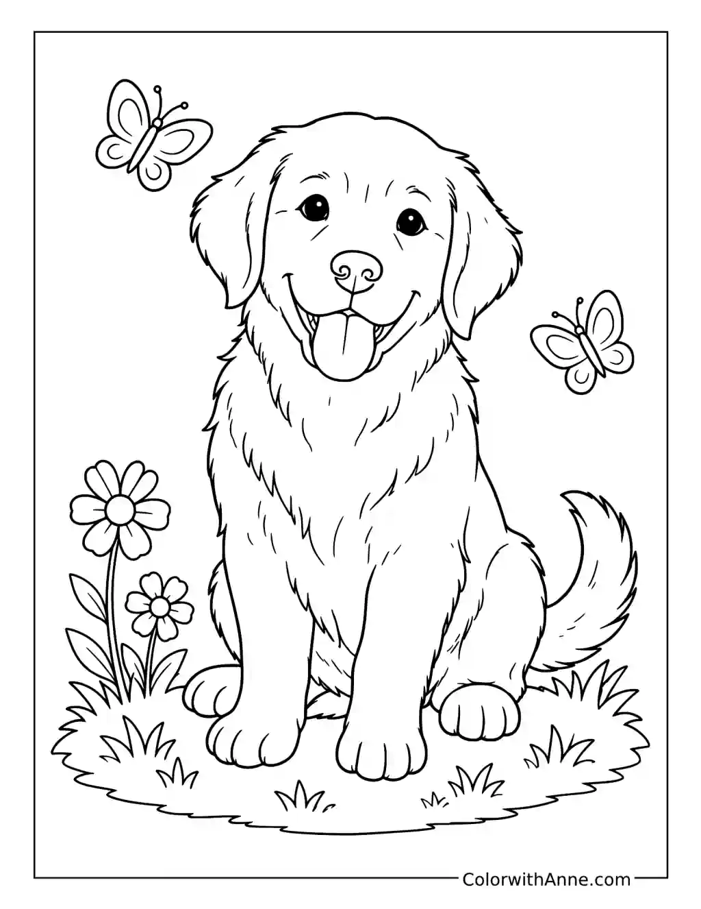 Happy Golden Retriever Puppy coloring page