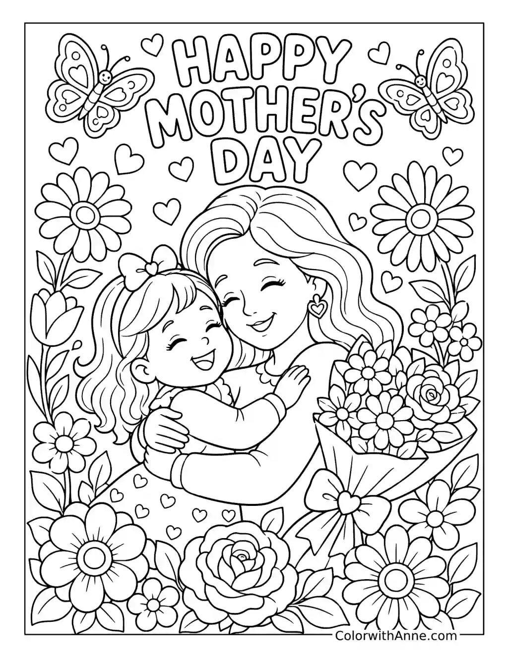 Happy Mother's Day Flower Garden coloring page