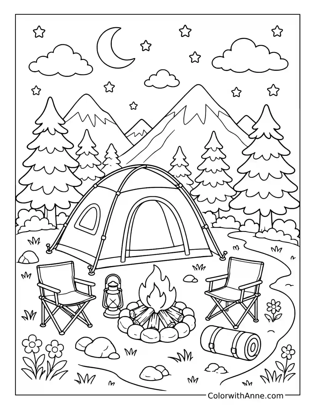 Happy Mountain Campsite coloring page