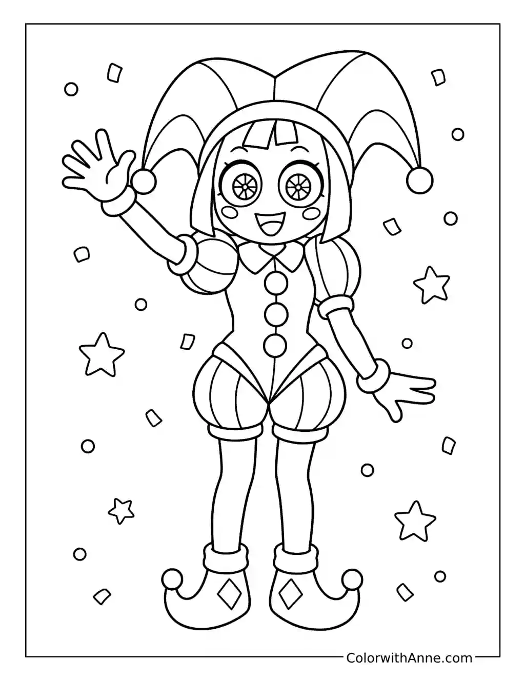 Happy Pomni Waving coloring page