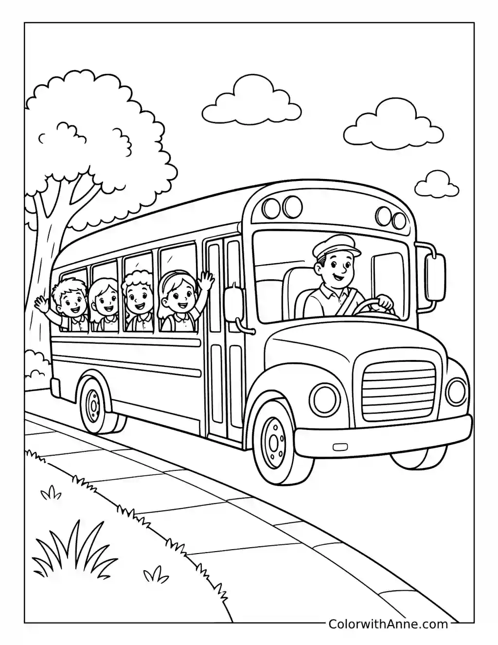 Happy School Bus and Friends coloring page