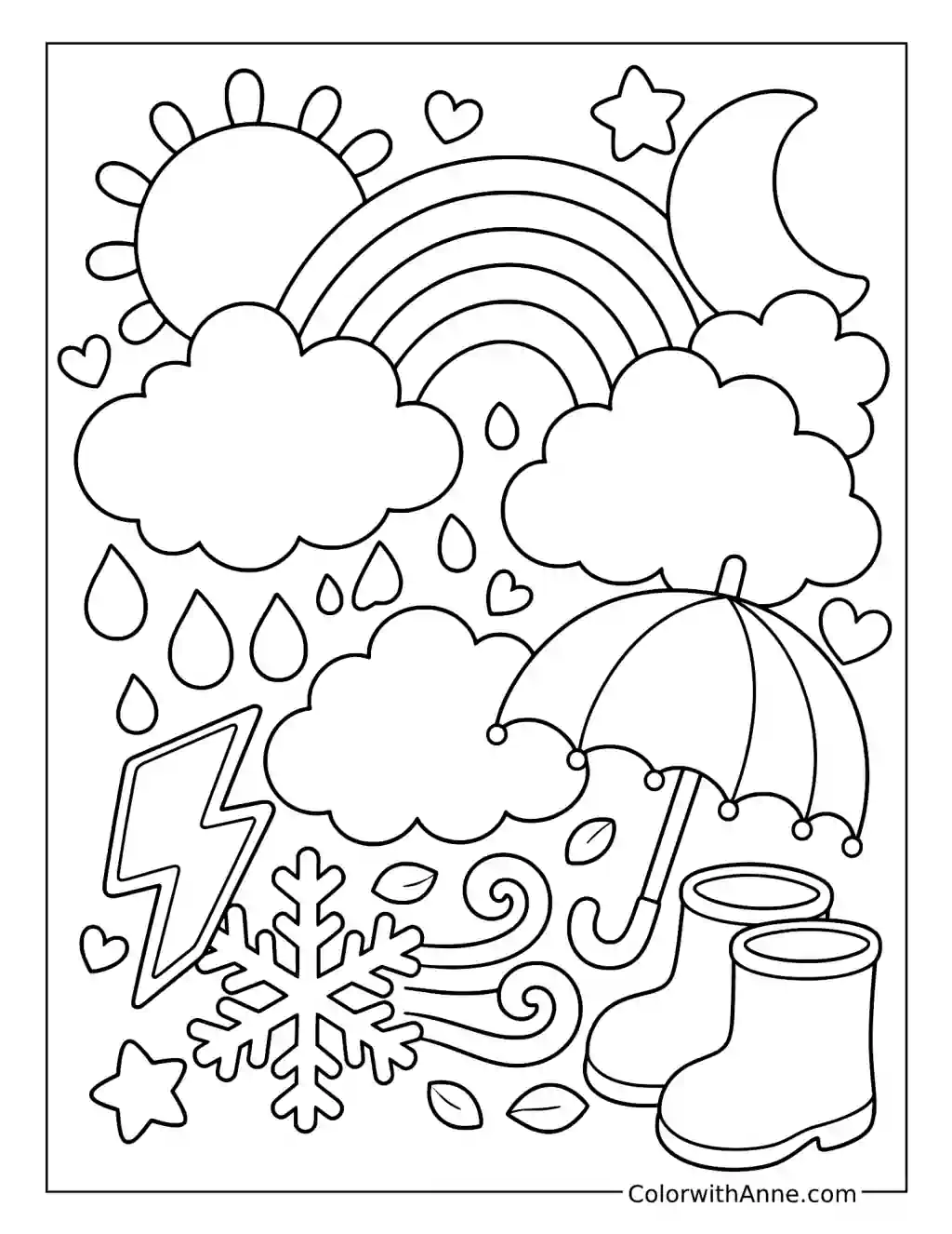 Happy Weather Doodle Art coloring page